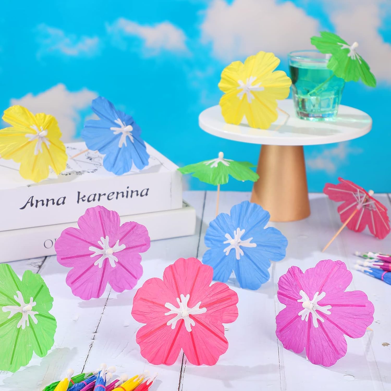 50 Pezzi Ombrelli da Cocktail, Ombrellini Cocktail Parasol, Ombrellini di Carta per Cocktail, Ombrelli Cocktail per Torta Dessert Bevande Antipasti, Ombrellini da Cocktail per Feste a Tema (A)