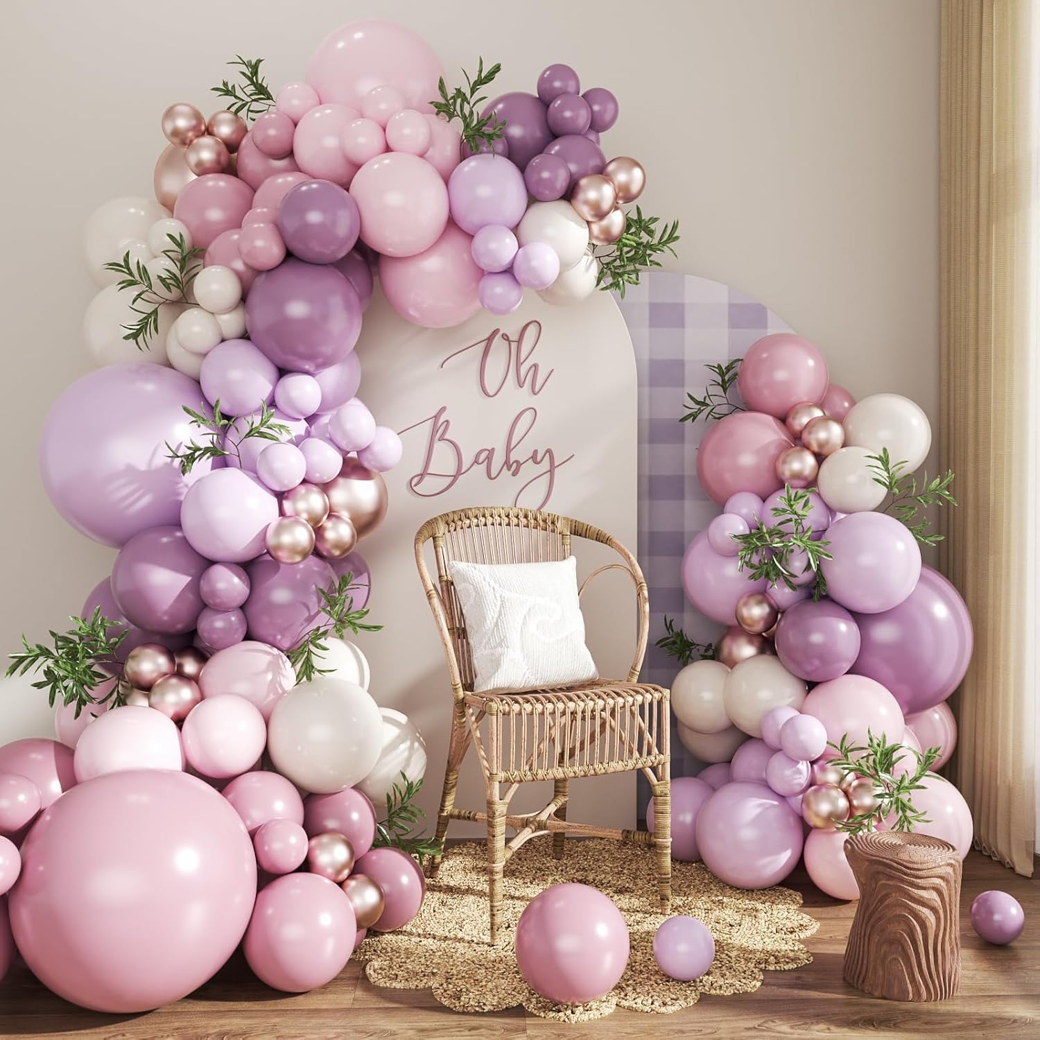 Pink and Purple Balloon Arch Kit, 115pcs Pastel Purple Pink Balloon Arch Garland with Lilac Balloons Nude Cream Metallic Balloons for Women Girls Birthday Decorations Baby Shower Wedding Bridal Shower