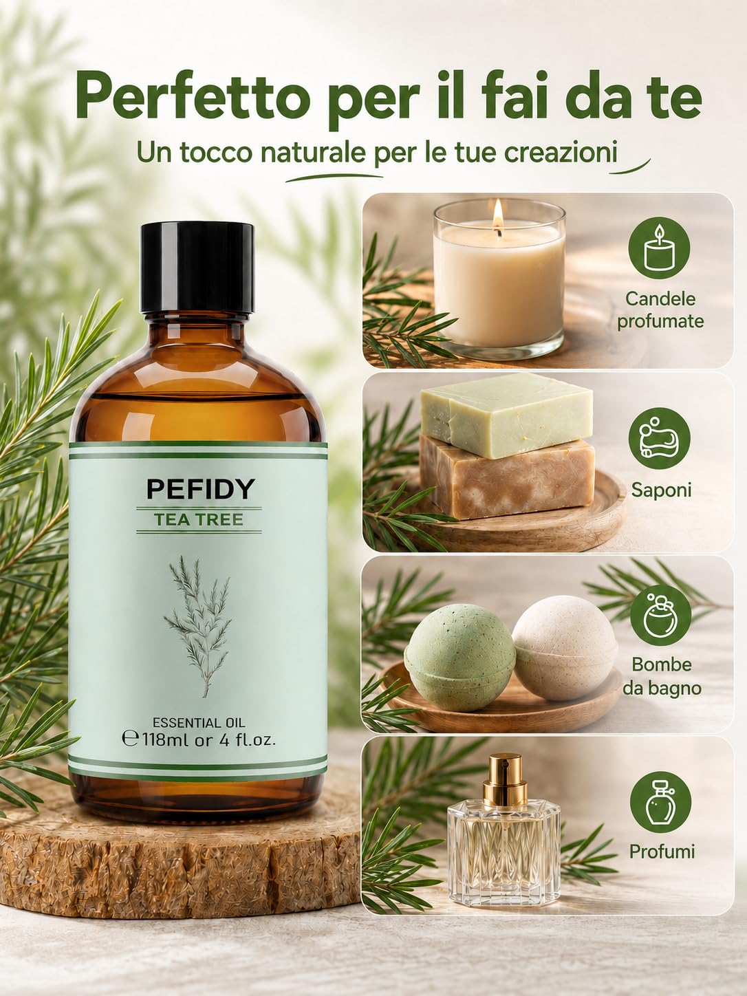 Olio Essenziale di Tea Tree 118ml, Olio di Melaleuca Alternifolia Distillato a Vapore, con Contagocce, per Diffusore, Shampoo, Unghie, Routine Pelle e Pulizia Casa