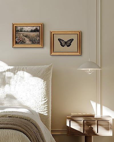 Miniatura 6 de WHASAYART Arte de pared enmarcado dorado para sala de estar, impresiones de pintura de mariposas, arte de Halloween de academia oscura, decoración