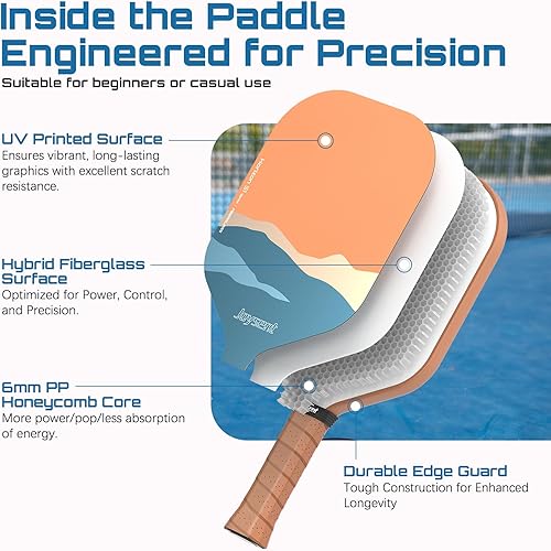 Miniatura 2 de Juego de 2 palas de pickleball con 4 bolas, raqueta de pickleball de fibra de vidrio, núcleo de panal de abeja, pala ligera para hombres, mujeres,
