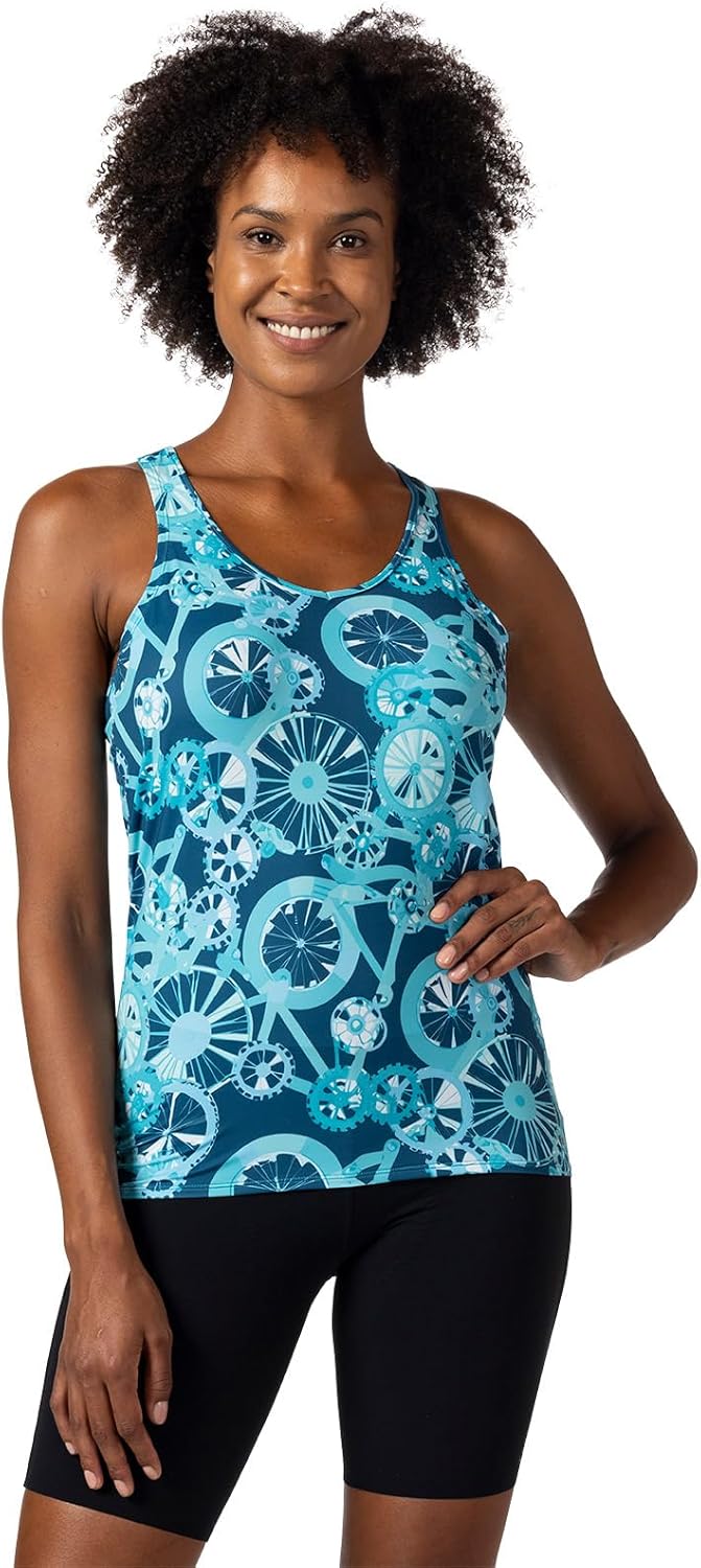 Terry Cycling Jersey Women Soleil Racer Tank - UPF 50+ Fitted Racerback Bike Top for Women
