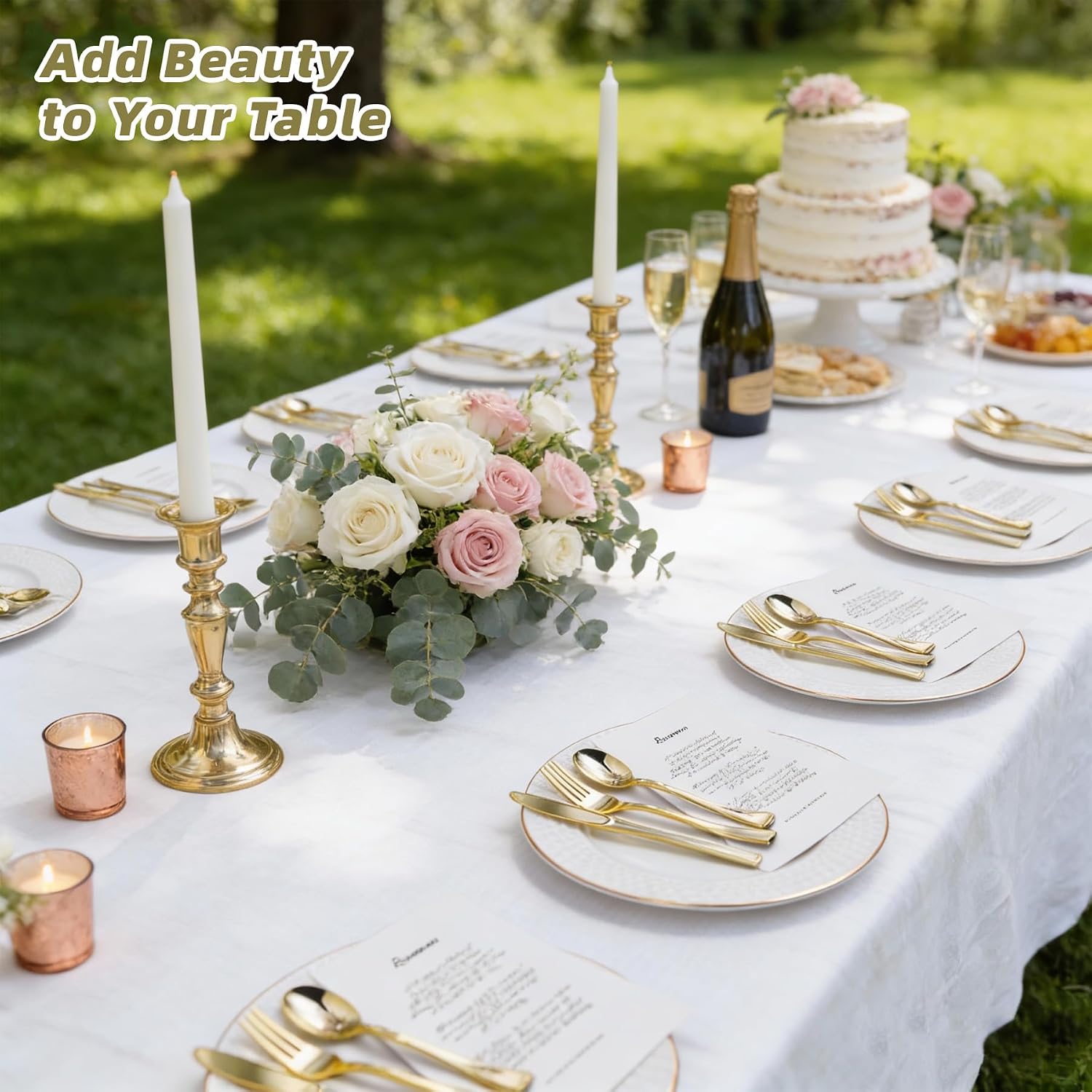 240PCS Gold Plastic Silverware, Gold Plastic Cutlery Set Disposable Flatware Dinnerware, 80 Forks, 80 Spoons, 80 Knives for Party, Thanksgiving, Christmas