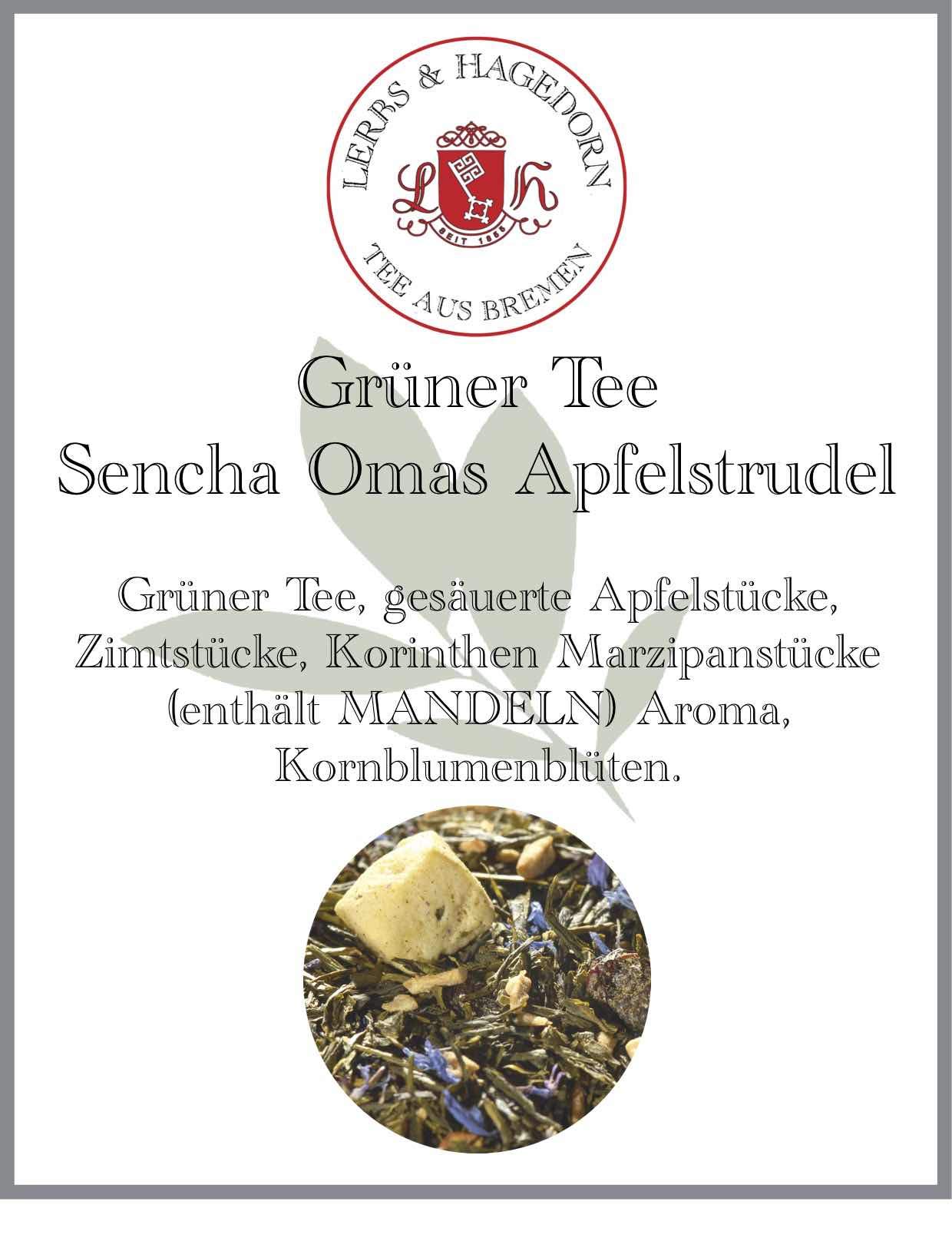 Lerbs & Hagedorn, Grün Tee Sencha Omas Apfelstrudel | Apfelstrudel, Vanille Geschmack 2kg (ca. 162 Liter) Apfelstücke, Zimtstücke