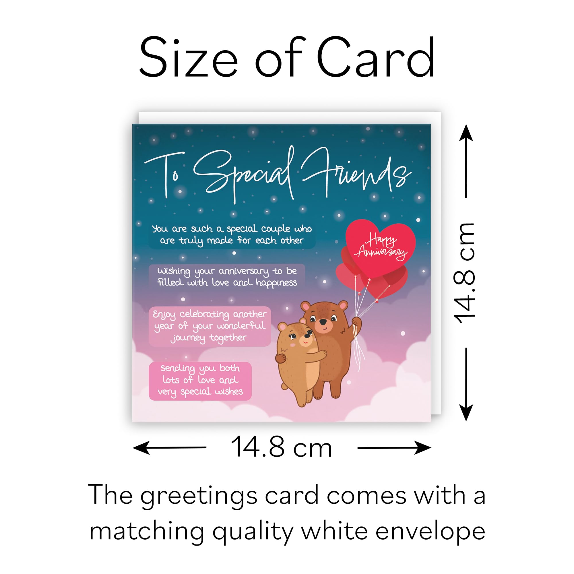 Hunts England, Special Friends Poem Anniversary Card, Starry Night, Cute Bears, Verse Anniversary Card For Friends - Image 3