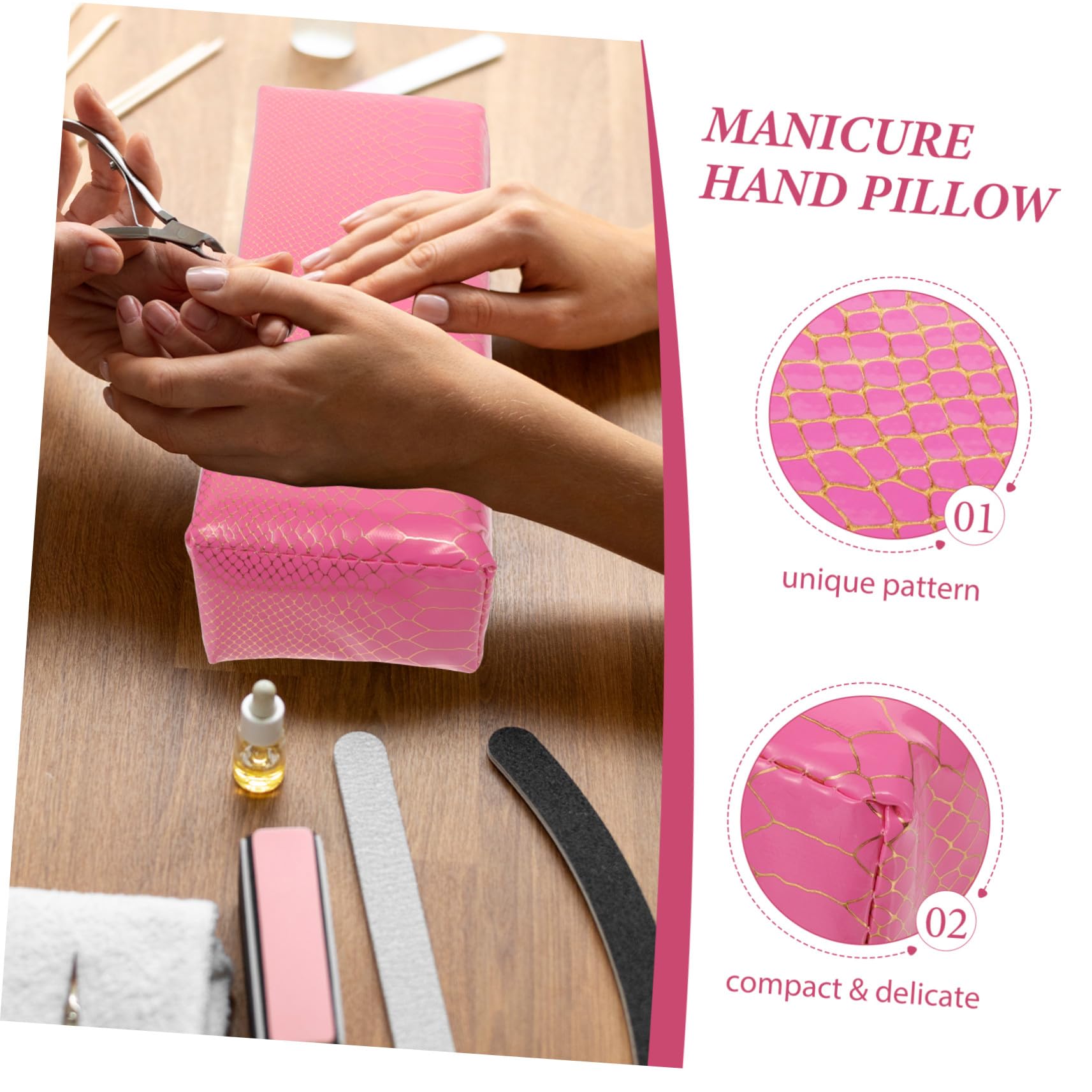 GANAZONO Cuscino Poggiamano in Pelle Pu e Spugna Rosa per Manicure Leggero e Lavabile, Design Unico per Manicure a Casa e Salone