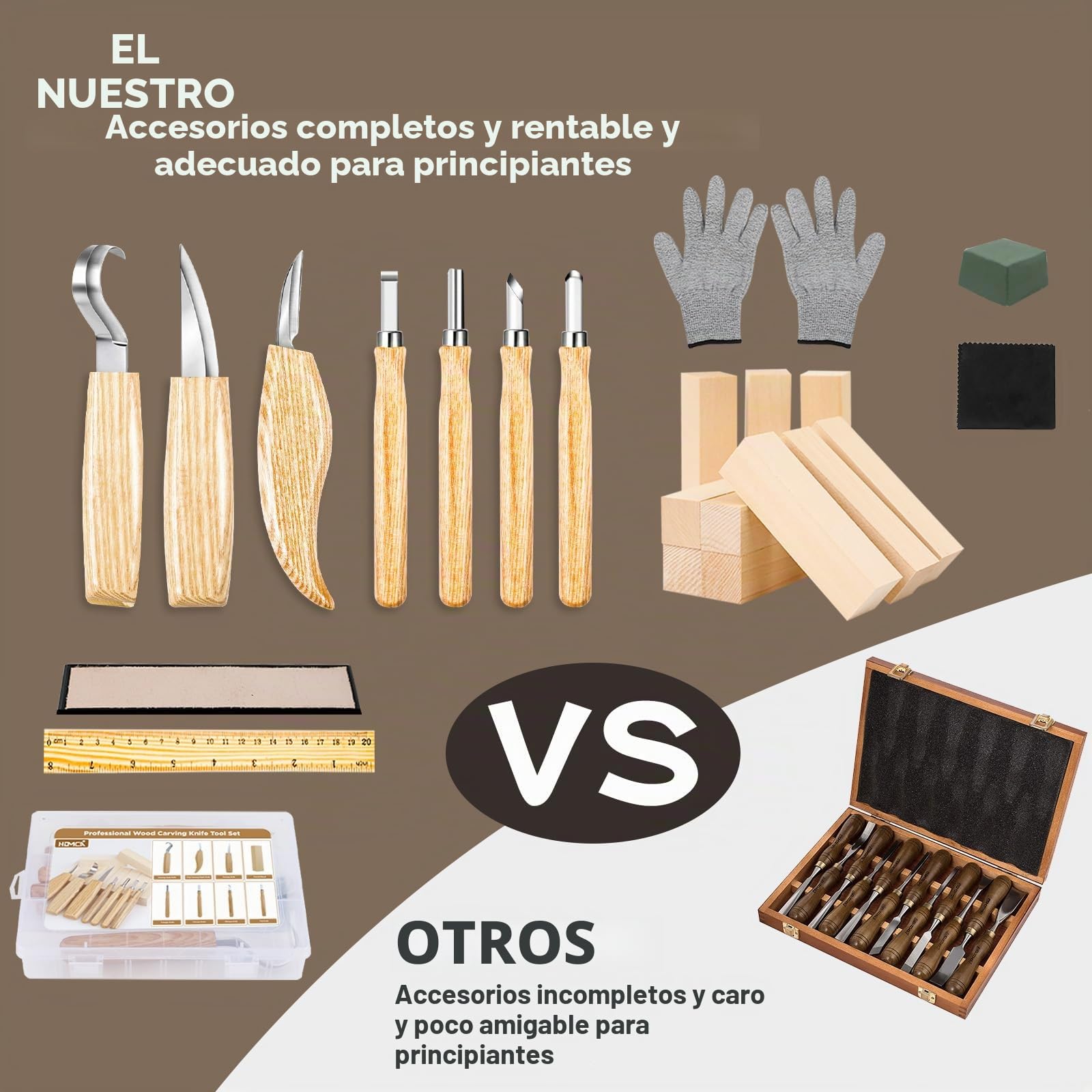 HOMCA Juego de Herramientas para Tallar Madera, 23 en 1, Cuchillo de Madera con Piedras de Afilar, 7 piezas, Juego de Tallado para Adultos y Niños, con Guantes Resistentes a los Cortes registro)