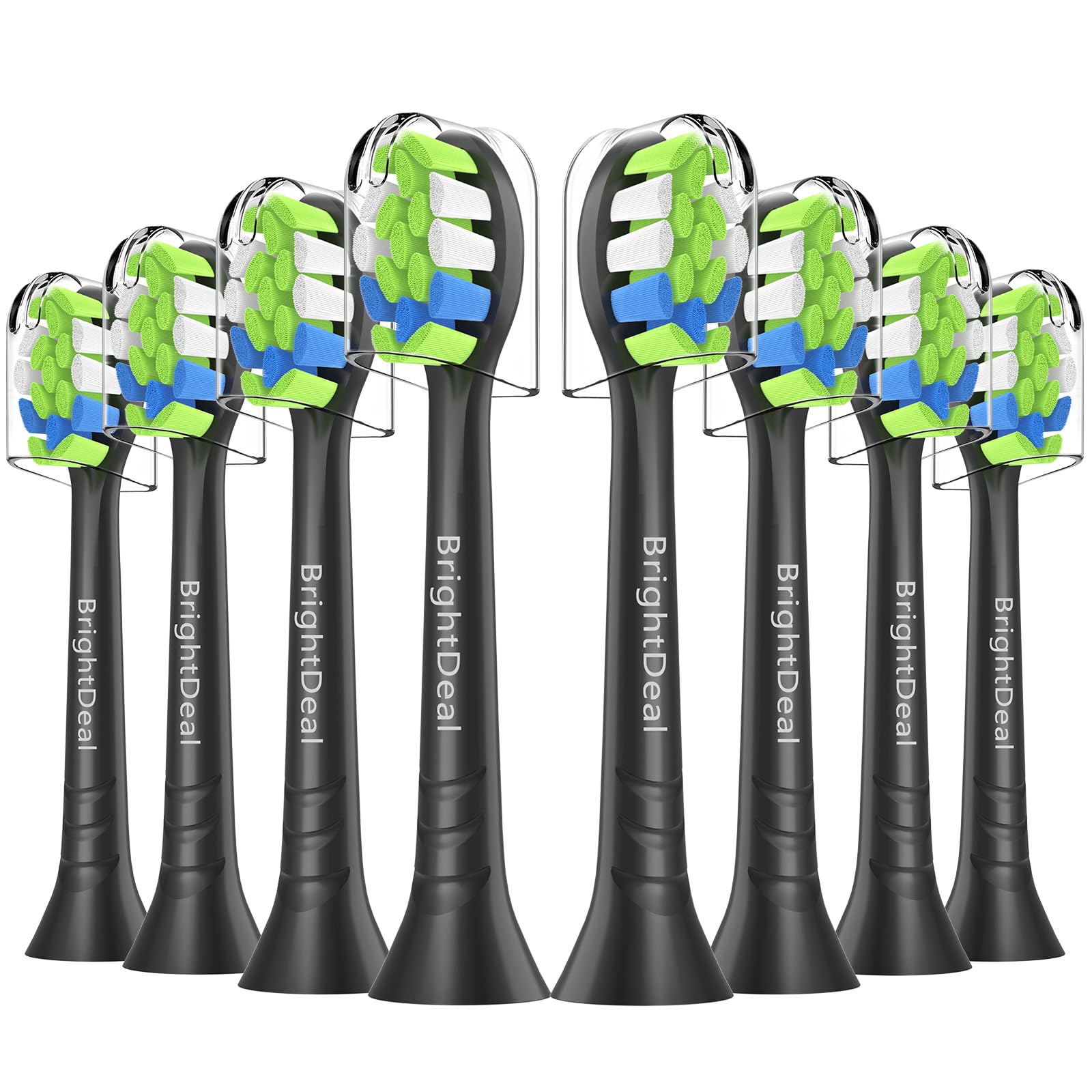 BrightDeal Cabezales Compatibles con Philips Sonicare - Juego de 8 para Cepillo Dental Eléctrico Sensitive - Negro