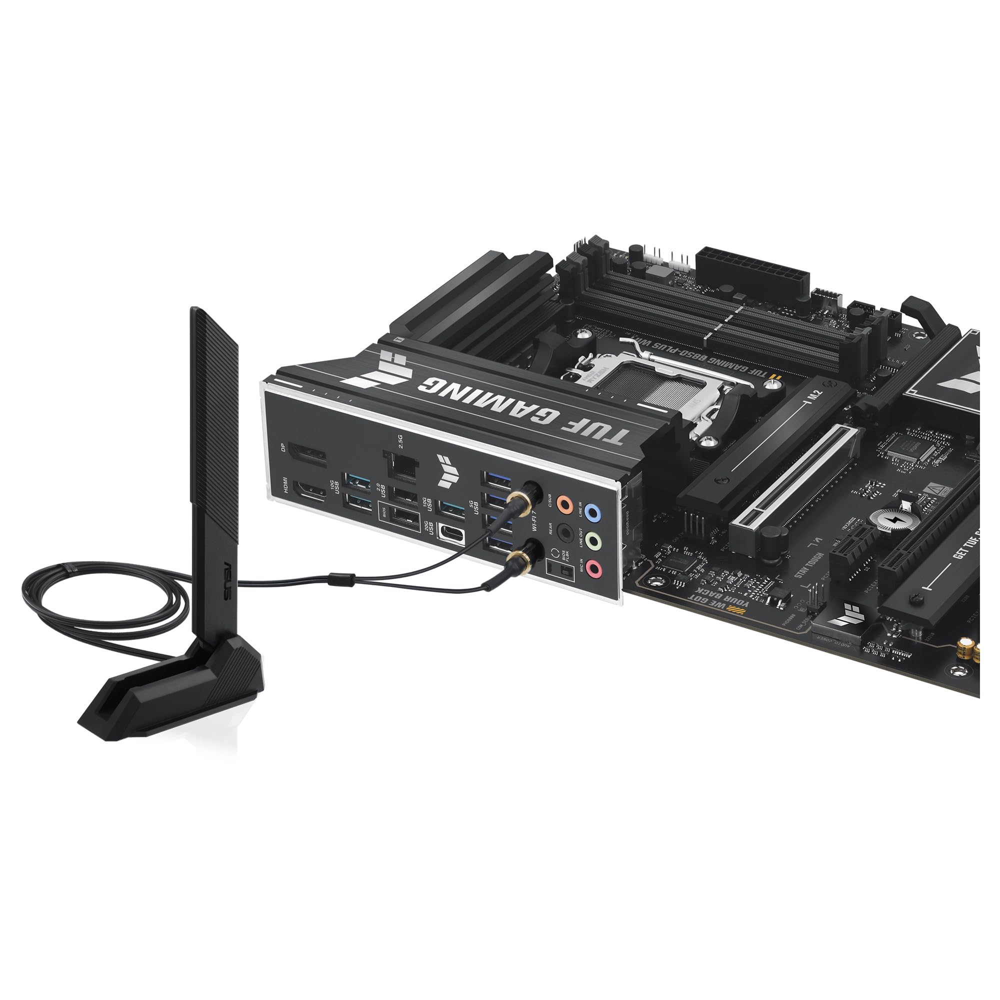 ASUS TUF GAMING B850-PLUS WIFI - Placa base AMD ATX, 14+2+1 etapas de potencia DrMOS 80A, DDR5, PCIe 5.0, 3 ranuras M.2, WiFi 7, Realtek 2.5Gb Ethernet, DisplayPort, HDMI, USB 20Gbps Tipo-C, Aura Sync