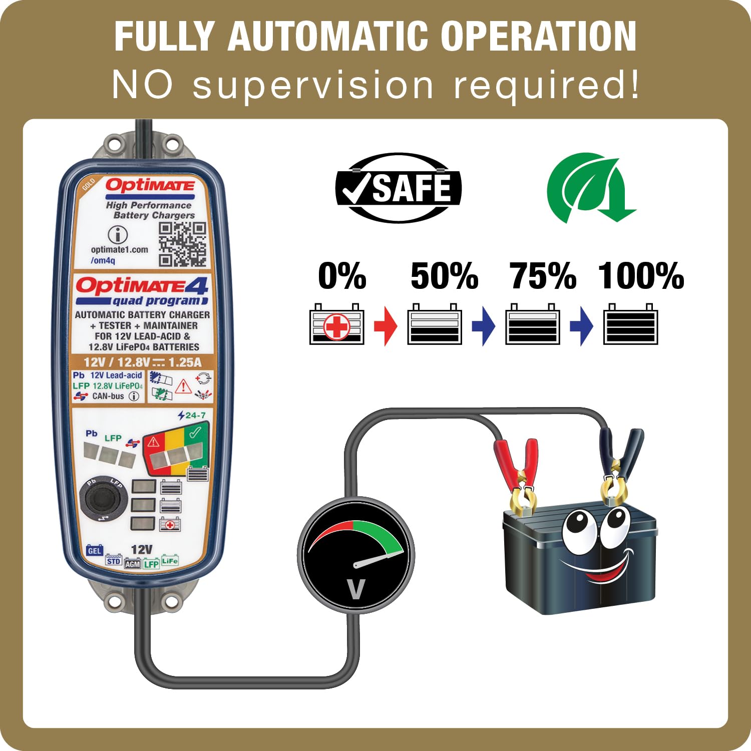 OptiMate 4 Quad Program Premium Chargeur de batterie au plomb et au lithium - Inclus plomb pour prise accessoire BMW