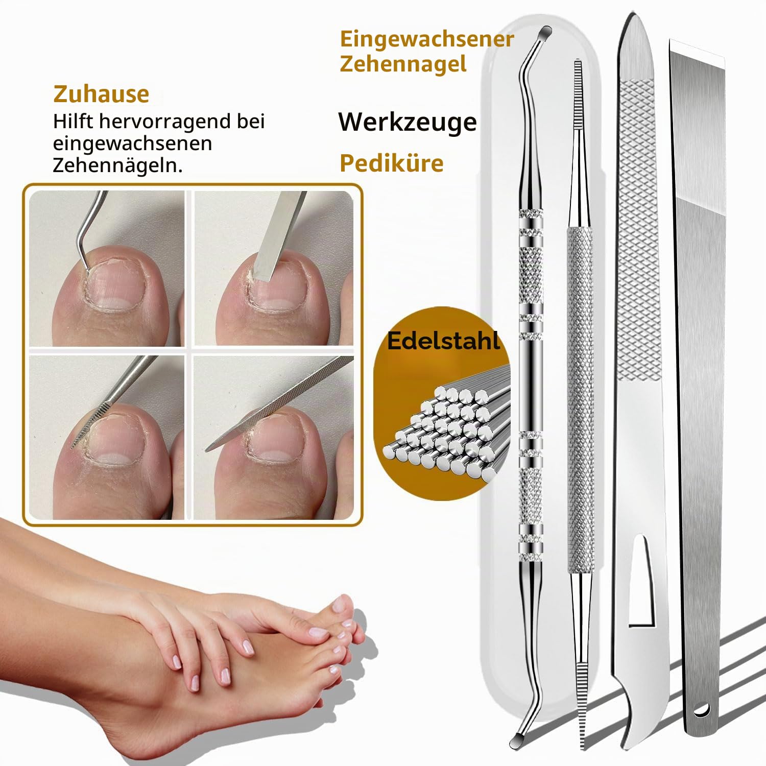 EBEWANLI Eingewachsene Zehennägel Set, 6-teilig Pediküre Set für Fussnägel | Edelstahl, Fusspflege Set Professionell für Eingewachsene Nägel, Gerade Nagelschere Fussnägel, Gebogene Nagelknipser