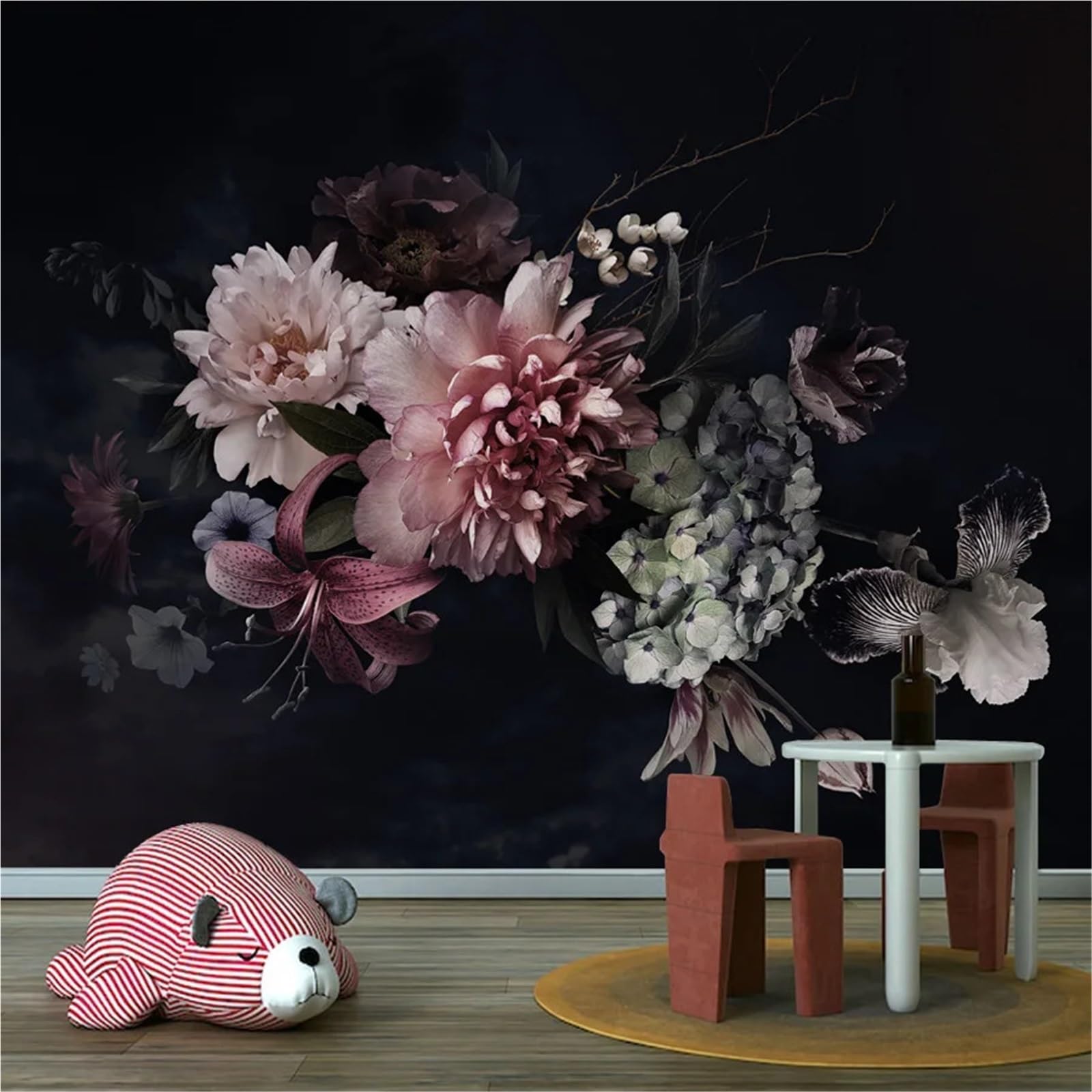 RYQZHHY Floral Peel Stick Wallpaper Multi Style Rose Floral Waterproof Peel and Stick Wall Mural for Living Room and TV Background Layout(Color 1)