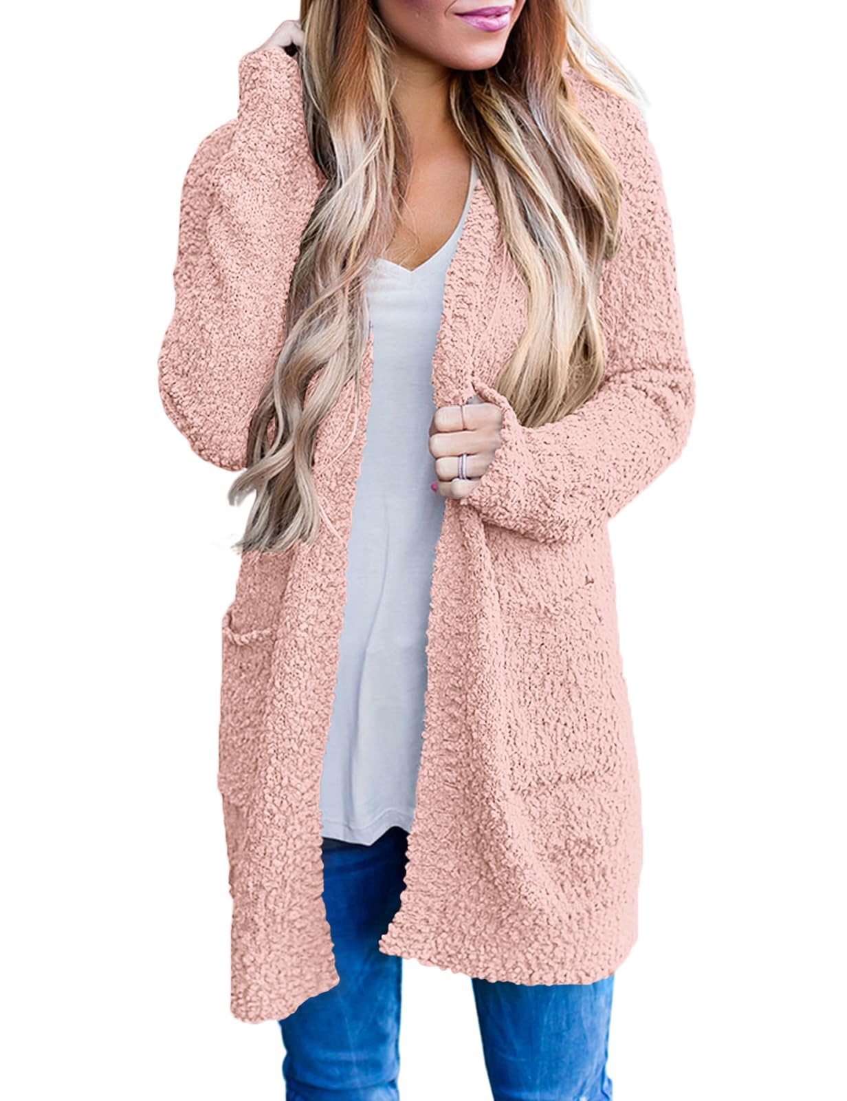 MEROKEETY Women's Long Sleeve Soft Chunky Knit Sweater Open Front Cardigans Outwear Coat