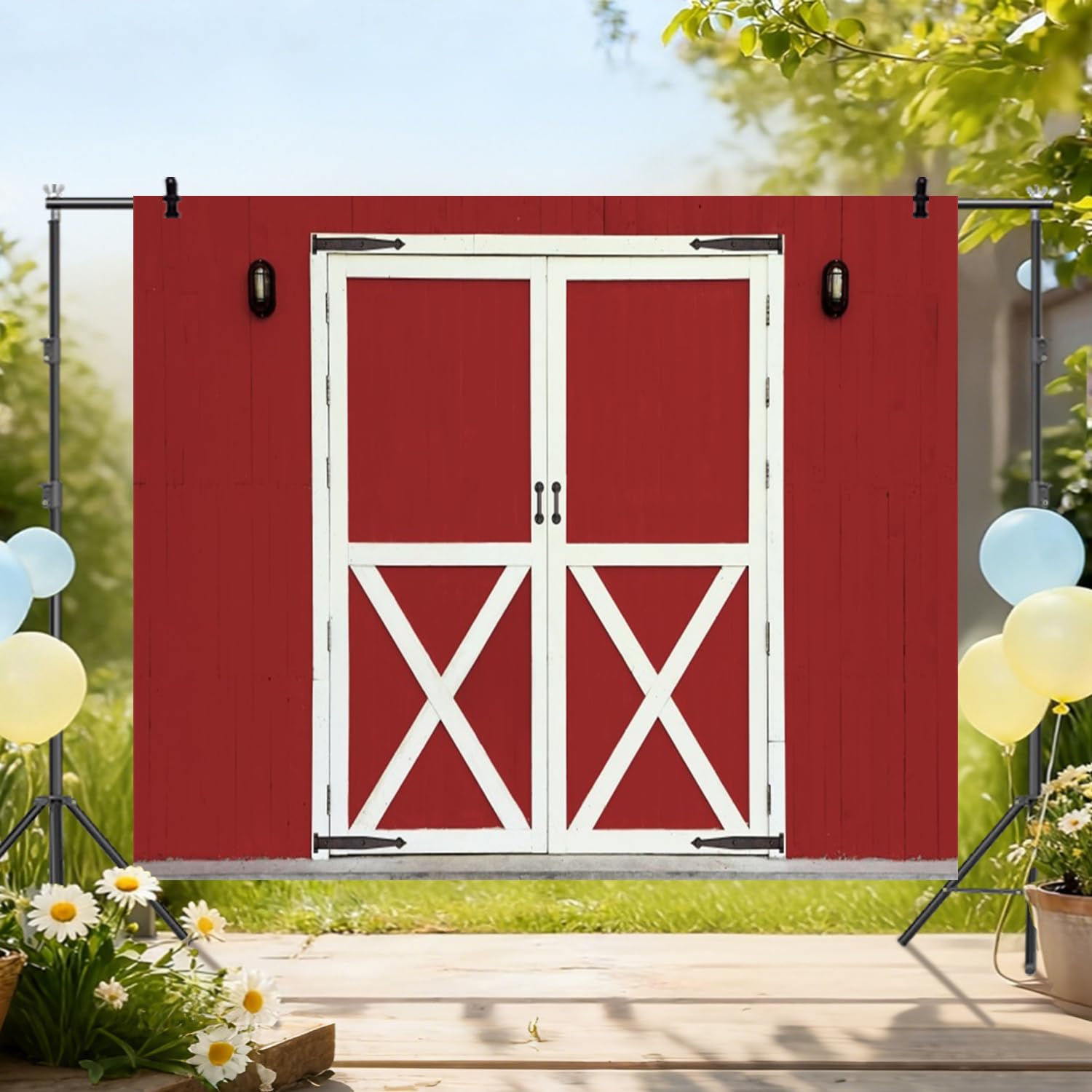 3 x 2,4 m Fattoria Fienile Sfondo Banner Rosso Fienile Porta in Legno Western Cowboy Decorazioni per feste di compleanno Rustico Country Farmhouse Sfondo Fotografia Studio Puntelli Torta
