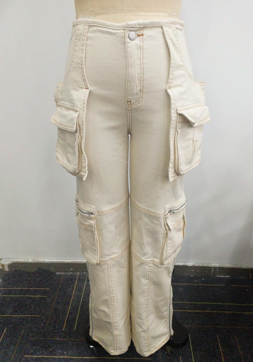 Vaceky Stretch Cargo Jeans Women Straight Leg Side Zipper Slit Denim Y2K Pants with Pockets - Image 6