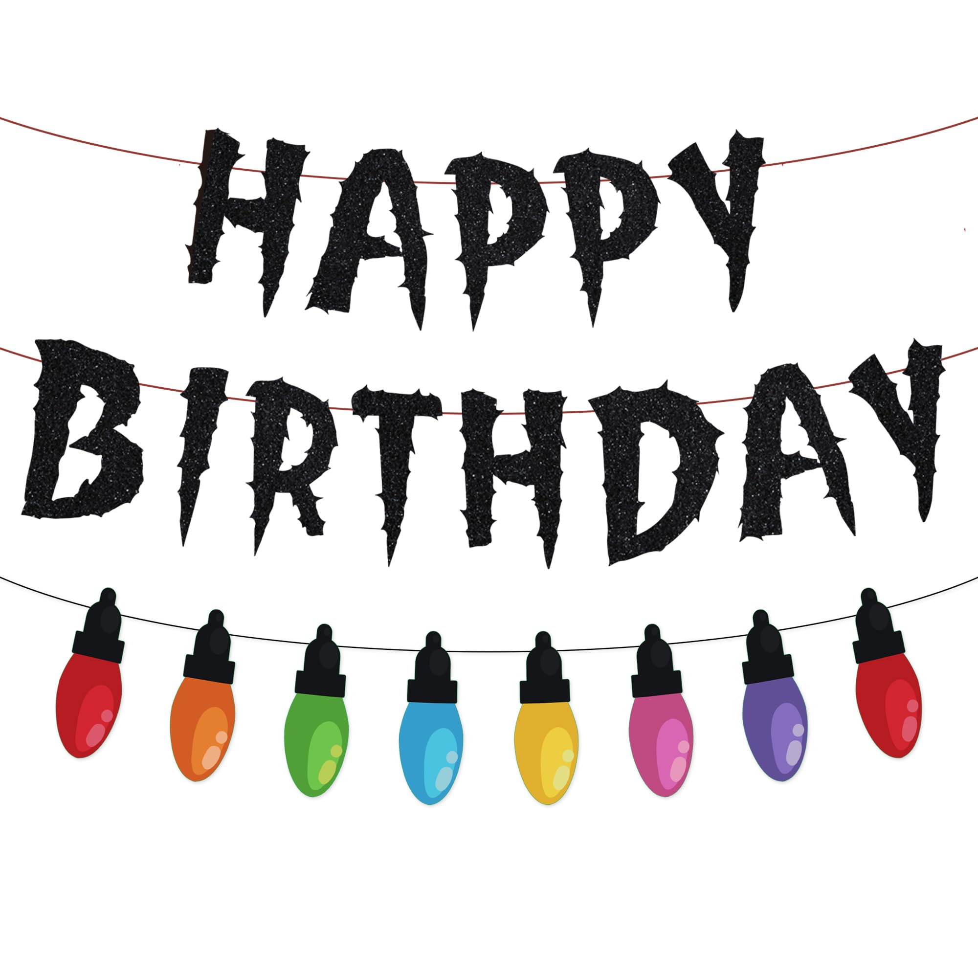 Stranger Happy Birthday Banner Decorations - Upside Down Themed Party Banner Decoration with Garland, Black Red Party Supplies for Birthday Decor