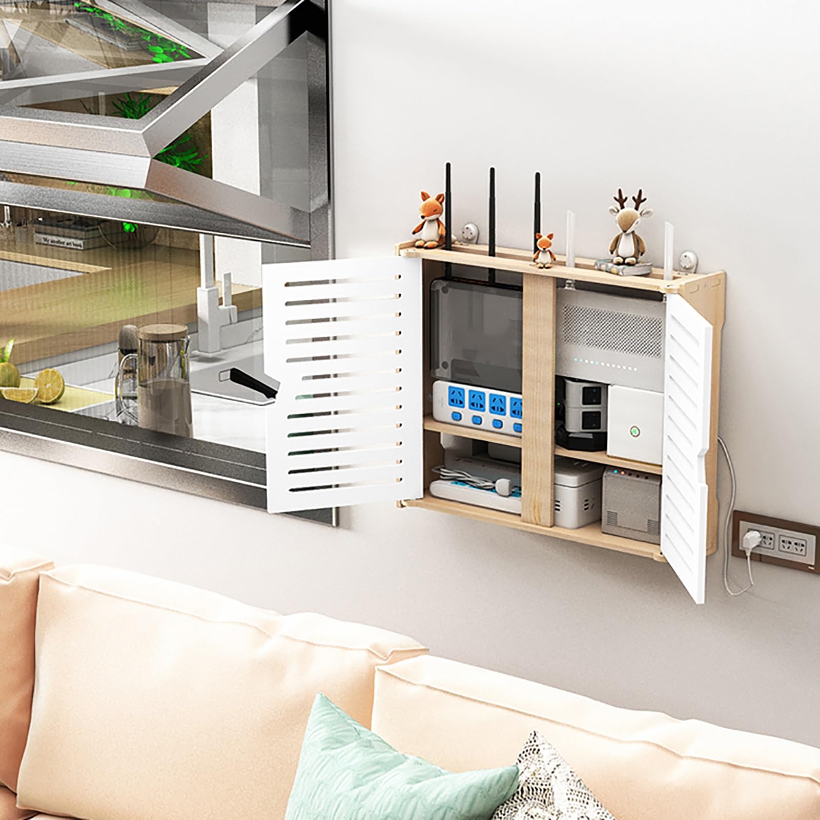 Étagère murale pour routeur WiFi, boîte de rangement et armoire en bois, solution de gestion des câbles, assemblage facile