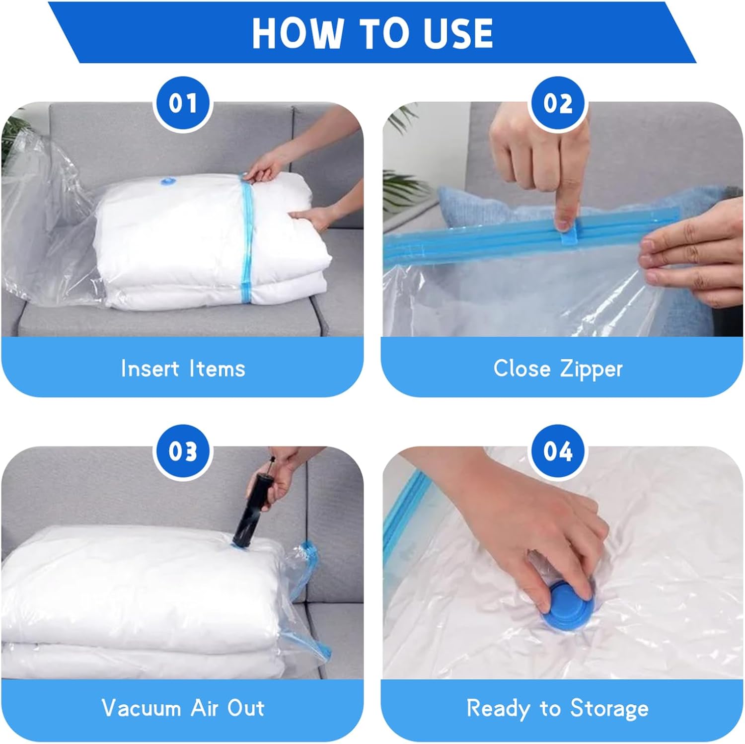 Vacuum Storage Bags with Pump, Space Saver Bags for Clothing and Blankets, Vacuum Seal for Travel and Organization, 12Pcs Home..