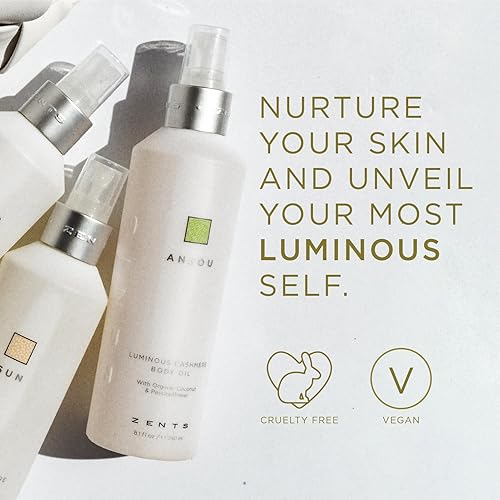 Miniatura 7 de Zents Aceite corporal luminoso de cachemira (fragancia Anjou), suaviza e hidrata la piel con vitamina E y aceite de coco orgánico, 8 onzas líquidas