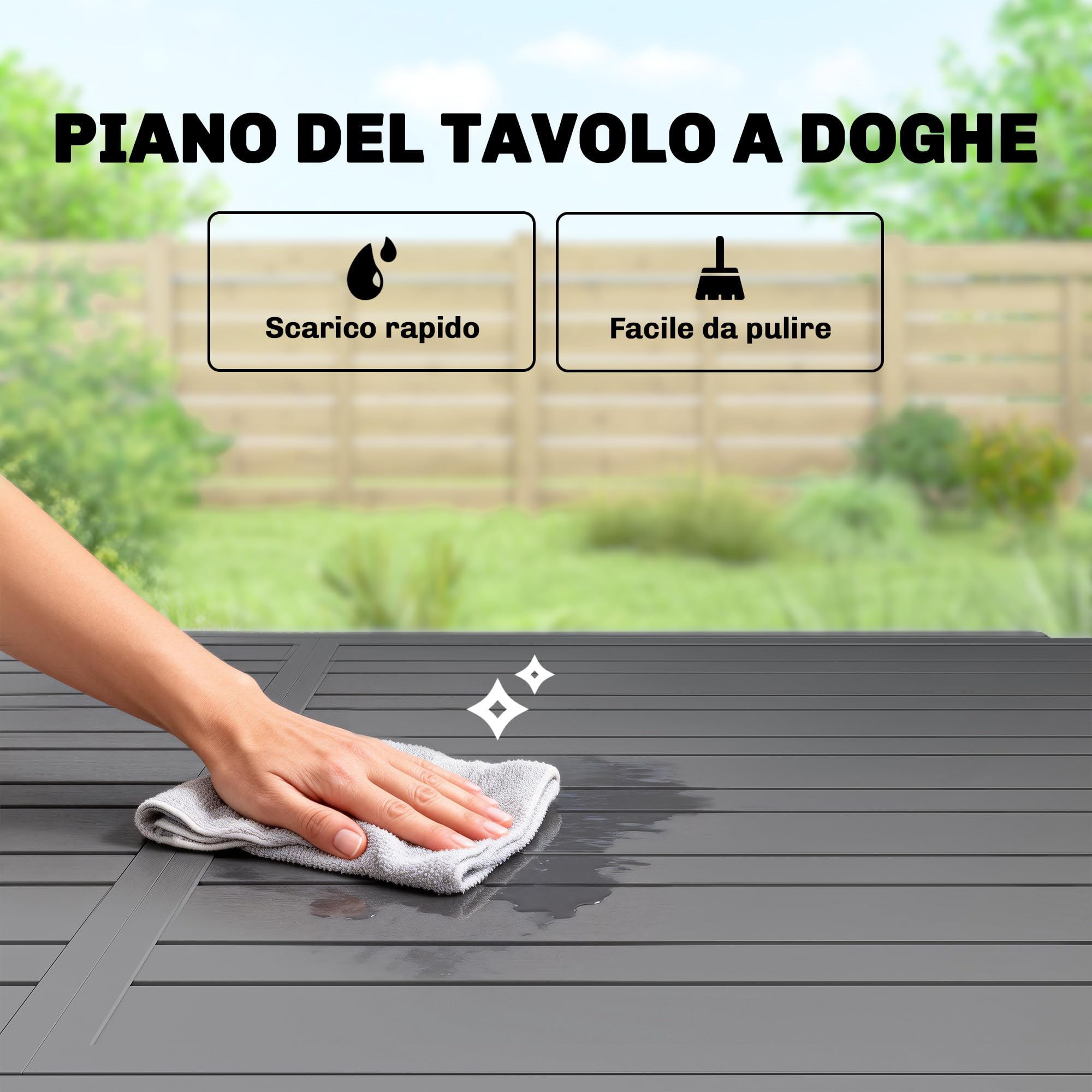 Outsunny Tavolo da Giardino Allungabile per 6-8 Persone Grigio Scuro | in Alluminio, Tavolo da Pranzo Estensibile Rettangolare 110-170 cm, Piano a Doghe, da Esterno, Patio Terrazzo Balcone