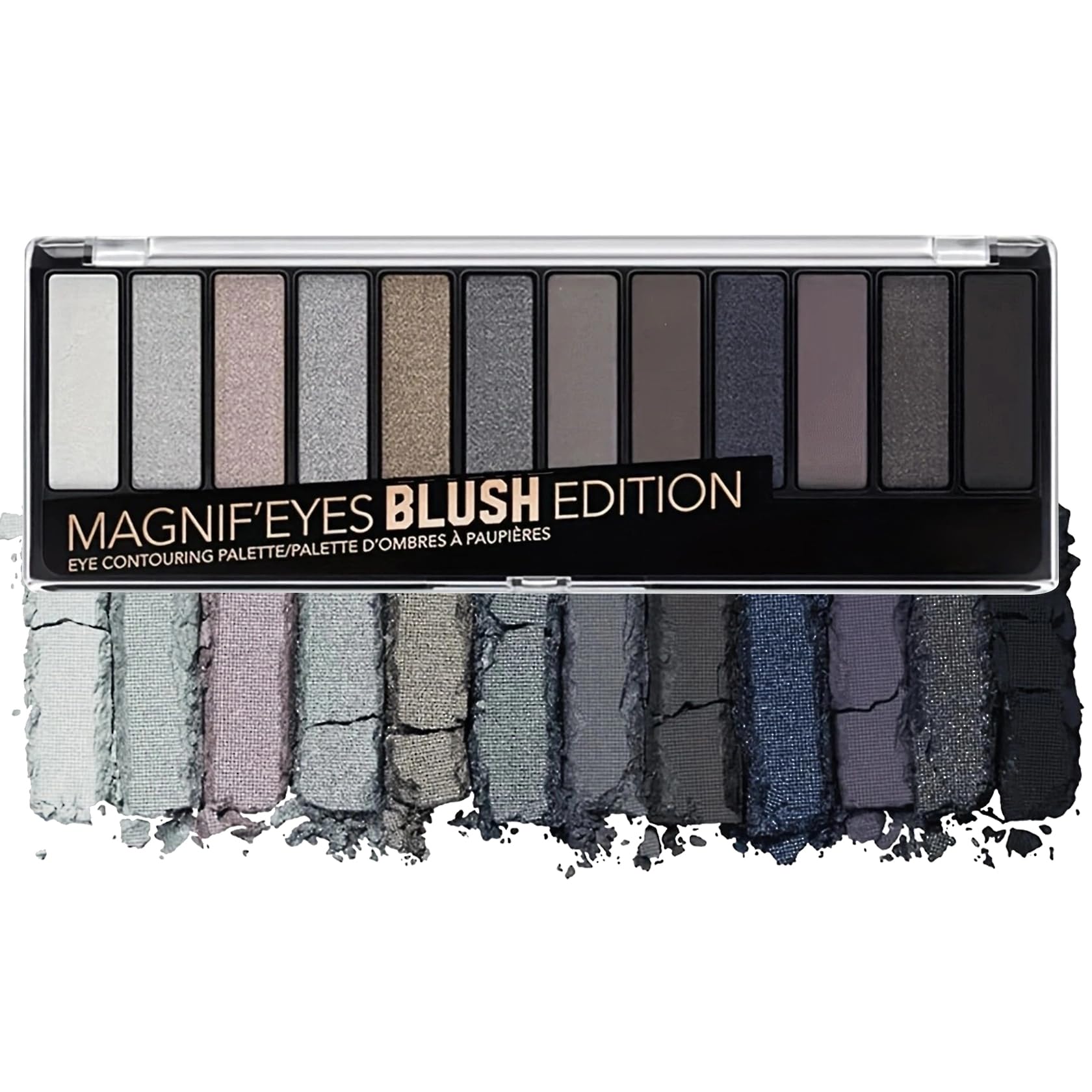 Black Grey Smoky Eyeshadow Palette,15 Colors Matte Shimmer Pigmented Eye Shadow Makeup Palette Set with 3 Eyeshadow Brushes,Glitter Eye Shadow Palette for Daily Halloween Goth Makeup(G)