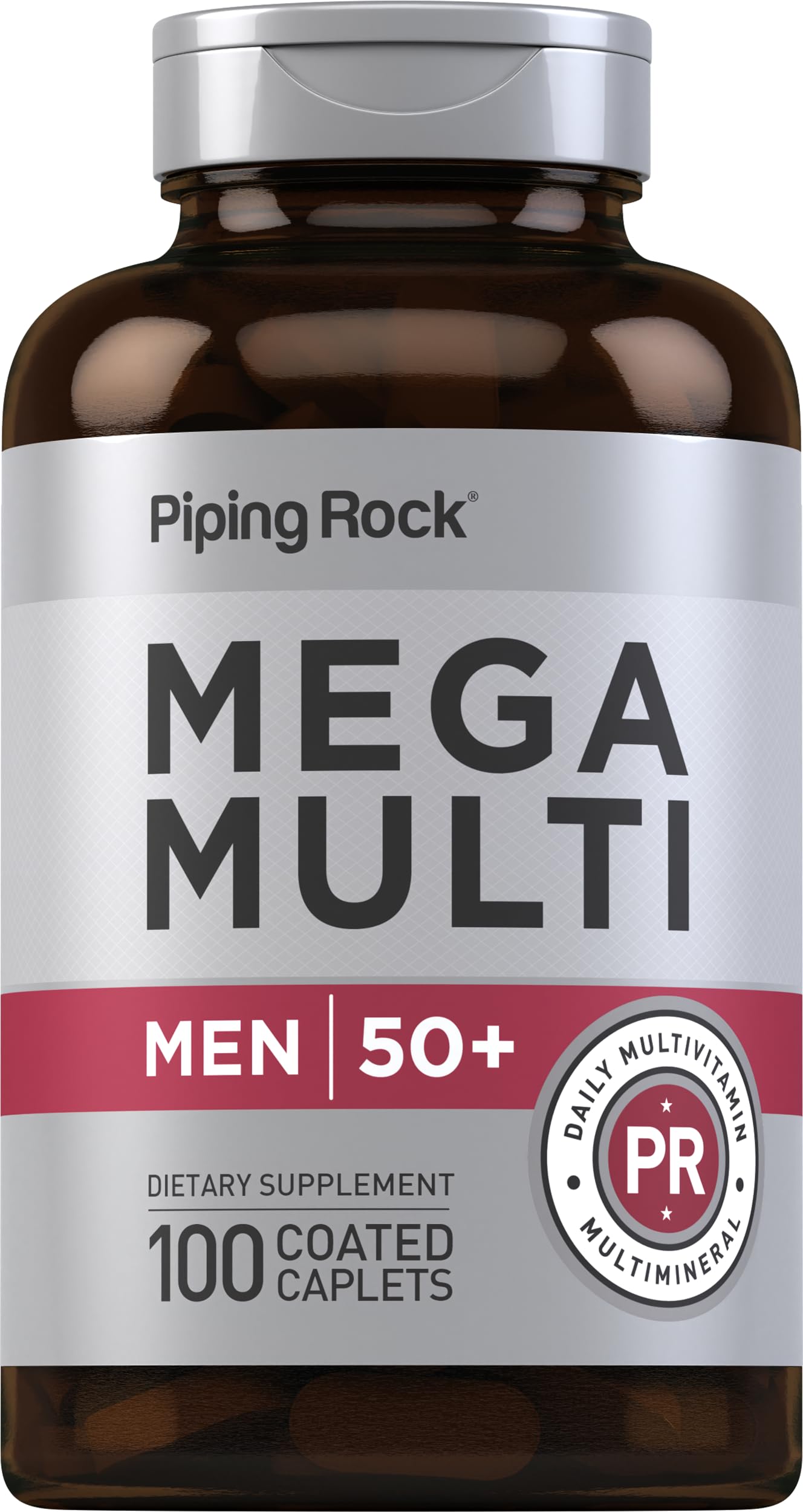 Multivitamin for Men Over 50 Plus | 100 Caplets | with Vitamin D3, Potassium, Folate | Daily Mega Multi Mineral Supplement | Non-GMO, Gluten Free