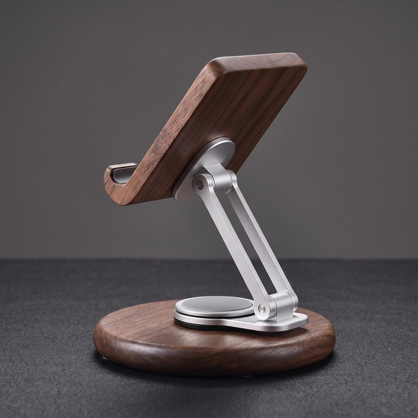 Supporto Tablet Regolabile Supporto Telefono da Tavolo Base Legno Pannello Legno Asta Alluminio Snodabile 360 Gradi Altezza Estensibile Protezione, style to 1