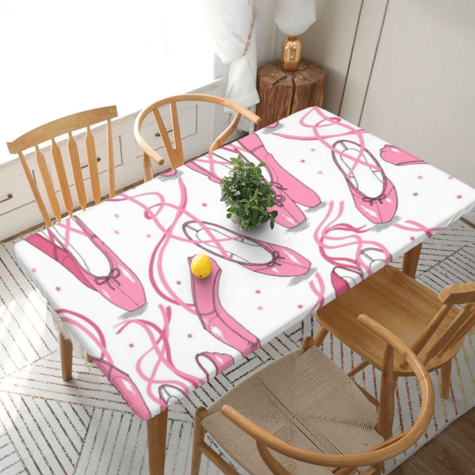 BNVSADC Pink Ballet Shoes Printed 5FT Tablecloth Polyester Kitchen Water Resistant Table Cloth Dining Table Decoration Table Covers, 152x76 CM