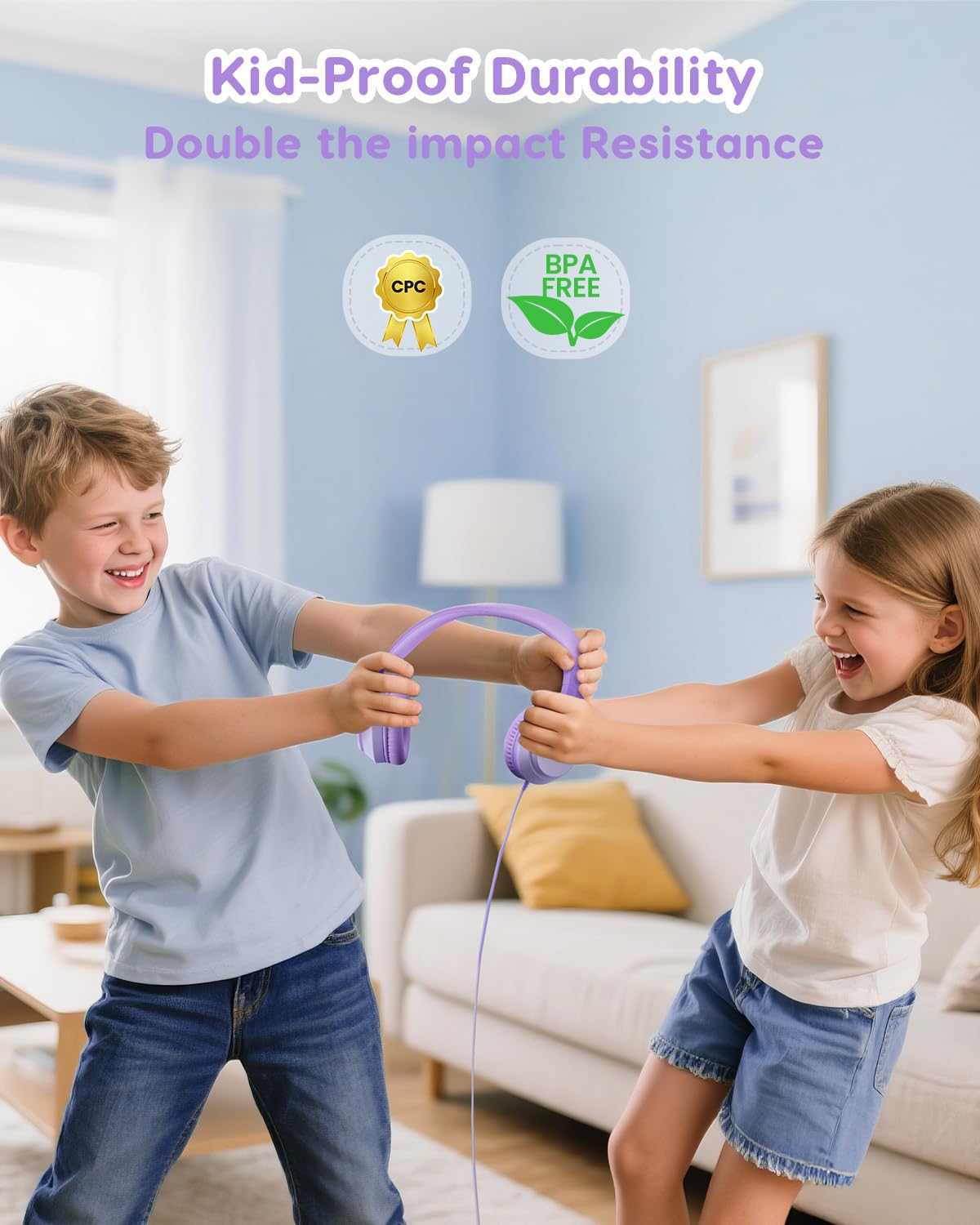 awatrue Audio Enfant, 74/85/94dB Volume Sécurisé Casque Filaire Enfant, Son Stéréo, Pliable, 3.5 mm Jack Over Ear Casque pour Enfants pour Ipad/Voyage/Tablette/Téléphone (Violet)