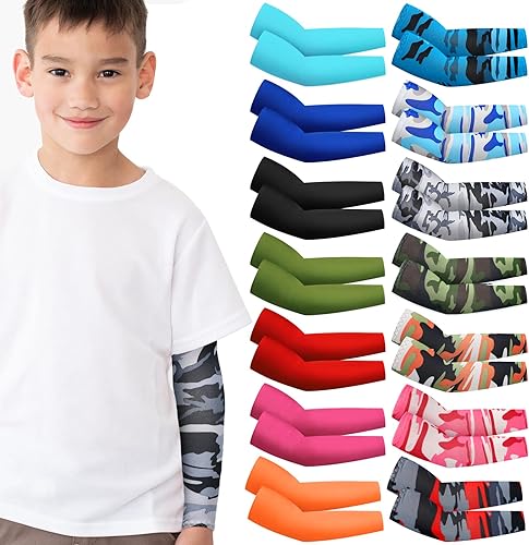 Mepase 14 pares de mangas de brazo para niños, protección solar UV, funda de compresión de brazo de enfriamiento para niños de 3 a 7 años de edad,