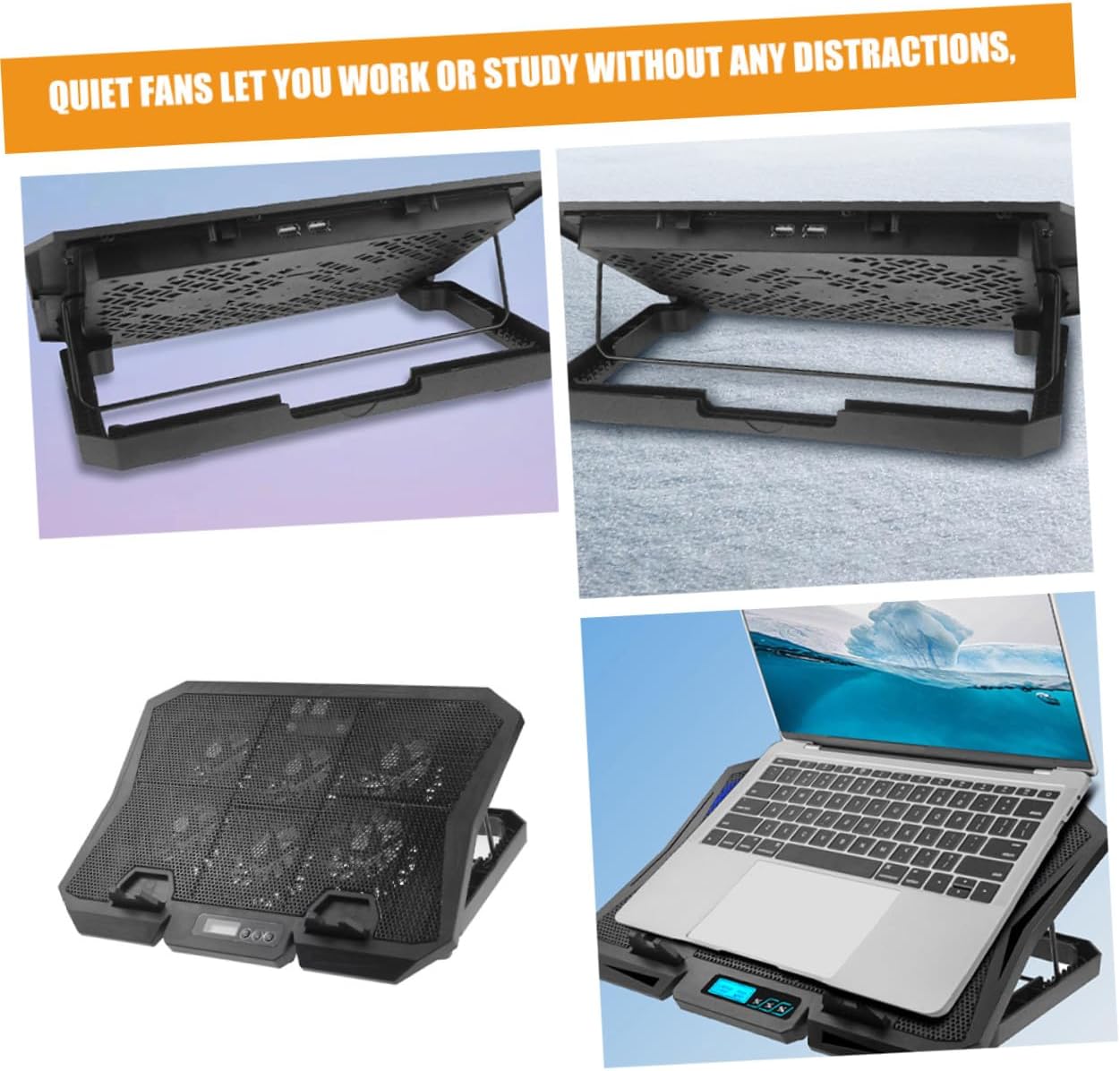 Laptop Cooling Pad 15.6 Inch Silent Computer Cooler Stand with Adjustable Fan Speed and Blue LED for Portable Notebook Cooling and Storage