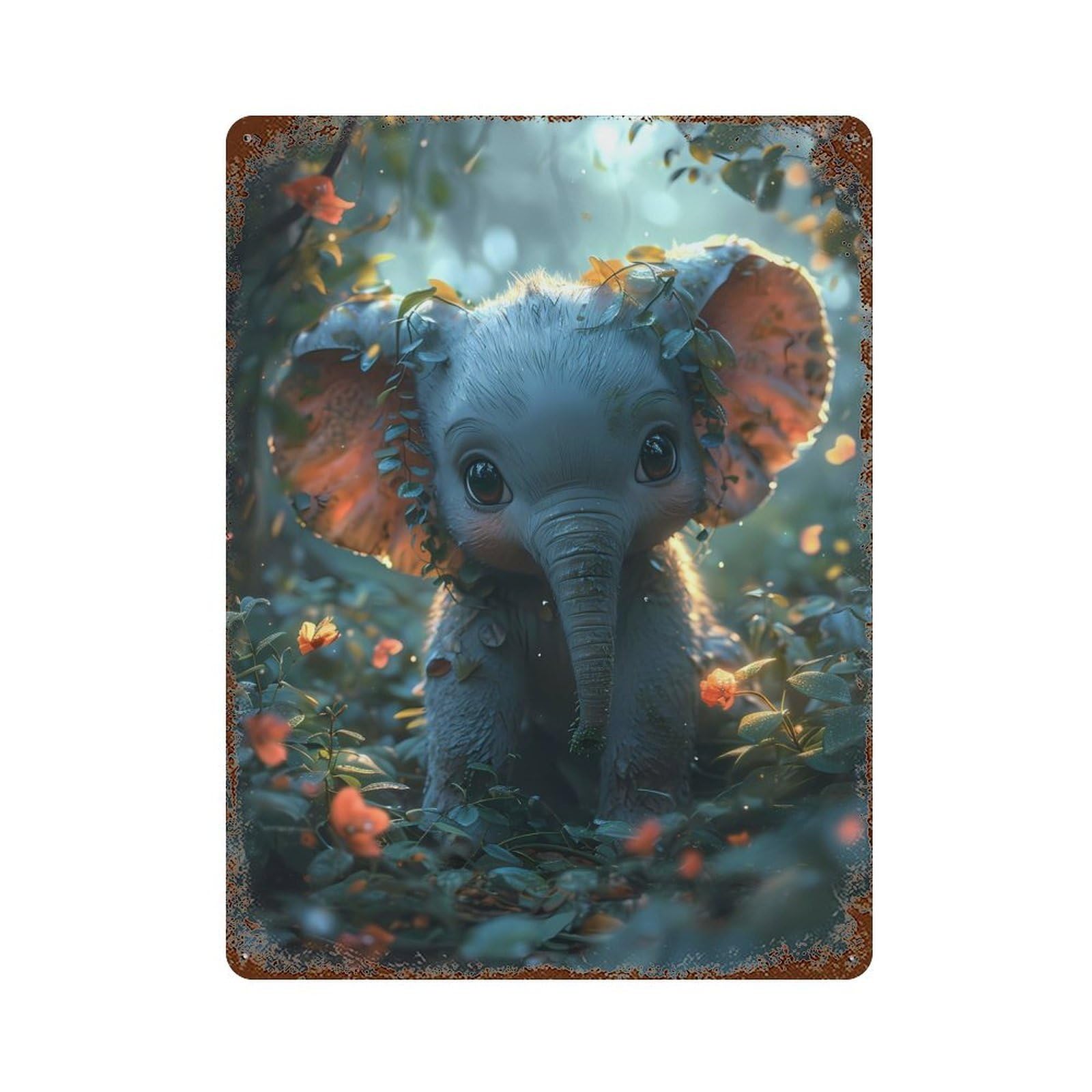 Rust Effect Cute Elephant Cartoon Vintage Rust Metal Sign 15.7"x11.8", Classic Wall Plaque for Shed, Workshop And Garage Wall Decor