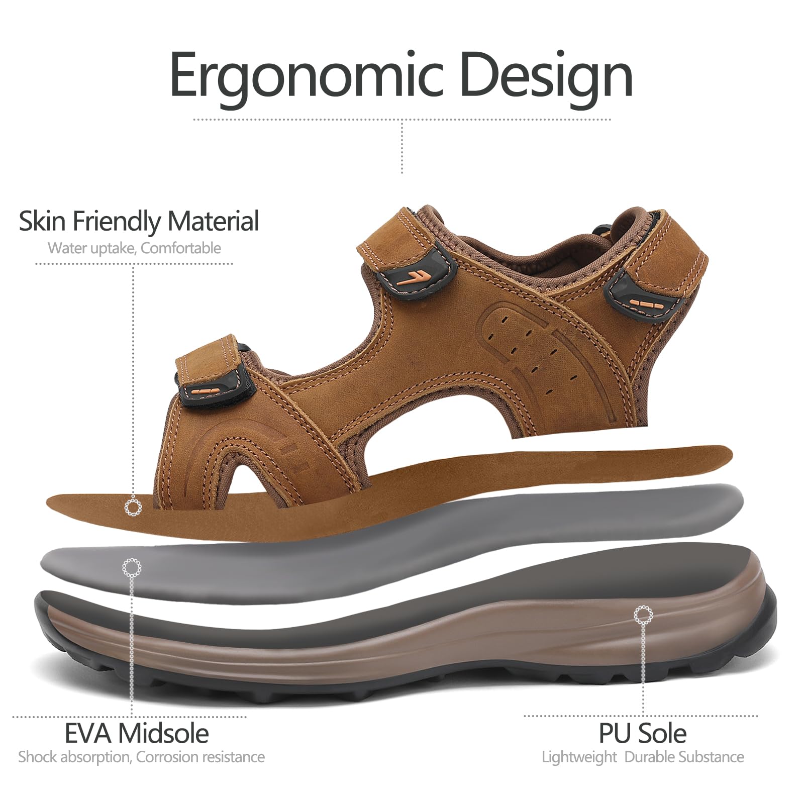 FLARUT Hommes Sandales d'été Chaussures de randonnée Trekking Outdoor Sport Cuir Plage Orteils Ouverts Sportives Décontractées