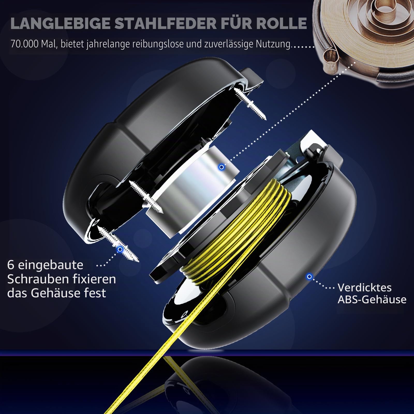 9 m Roll-Hundeseil zum Befestigen an der Wand, ausziehbar, für kleine bis große Hunde von 9-45 kg, patentierte ausziehbare Hundeleine, ideal für Hof/Garten, langlebig mit 70.000 Zyklen, Schwarz, 9 m