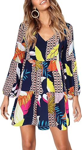 Miniatura 2 de Amoretu Vestidos Túnica para Mujer de Manga Larga con Cuello en V Casual Holgados Sueltos con Vuelo Estilo Shift