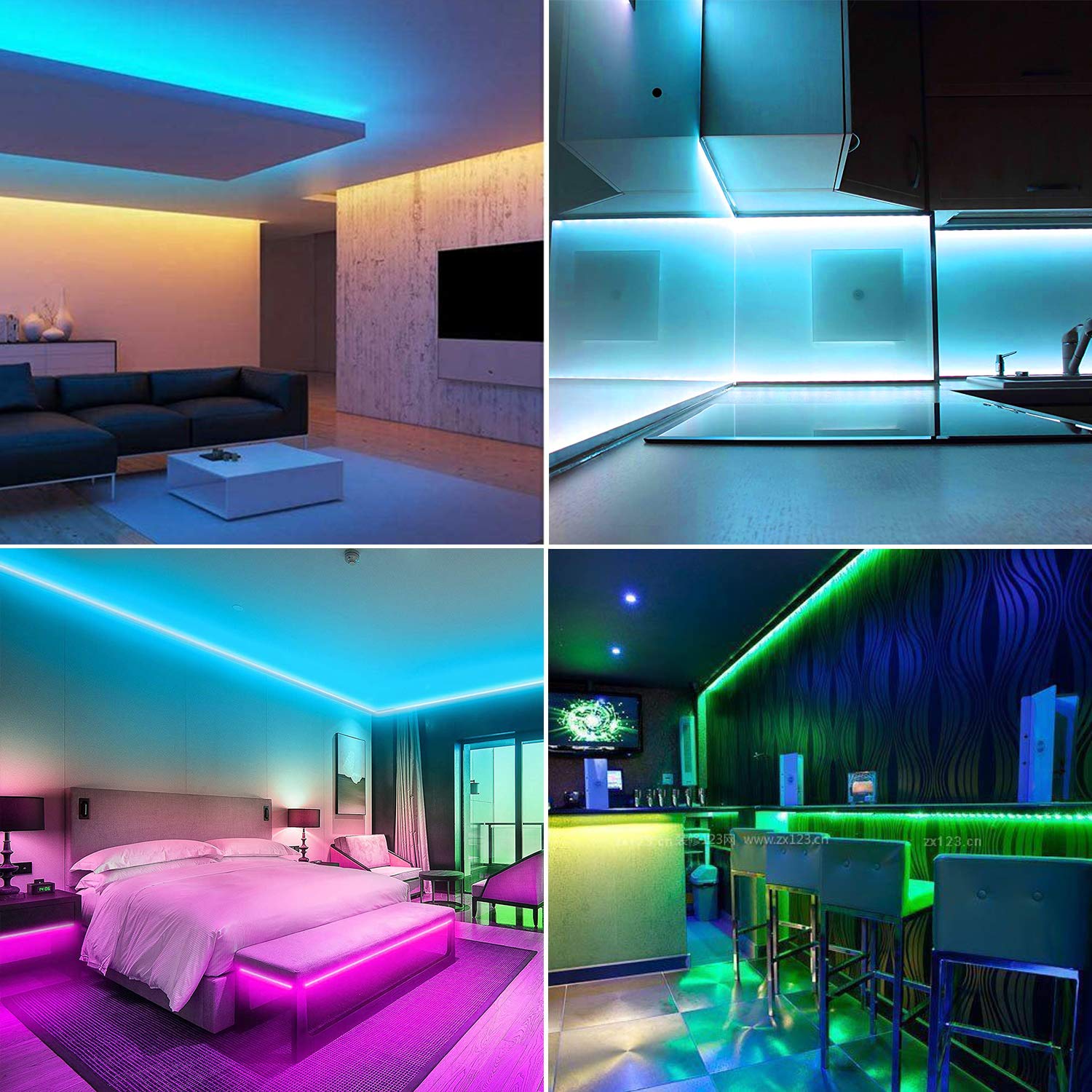 XUNATA Kit de Tira de LED RGB de Música y Bluetooth de 12 V- Tira de Luz Autoadhesiva SMD 5050 30LEDs/m, Control Remoto, Fuente de Alimentación (20m, Impermeable)