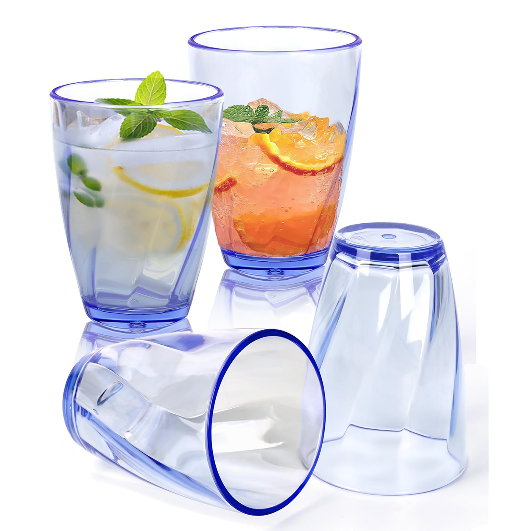 Plastic Tumblers, 350ML/12.3oz Unbreakable Tumblers Cocktail Glasses, Reusable Water Cups Acrylic Drinking Glasses, Portable Drinkware Water Tumblers for Juice,Beer,Milk Picnic Party Camping,4 Pack
