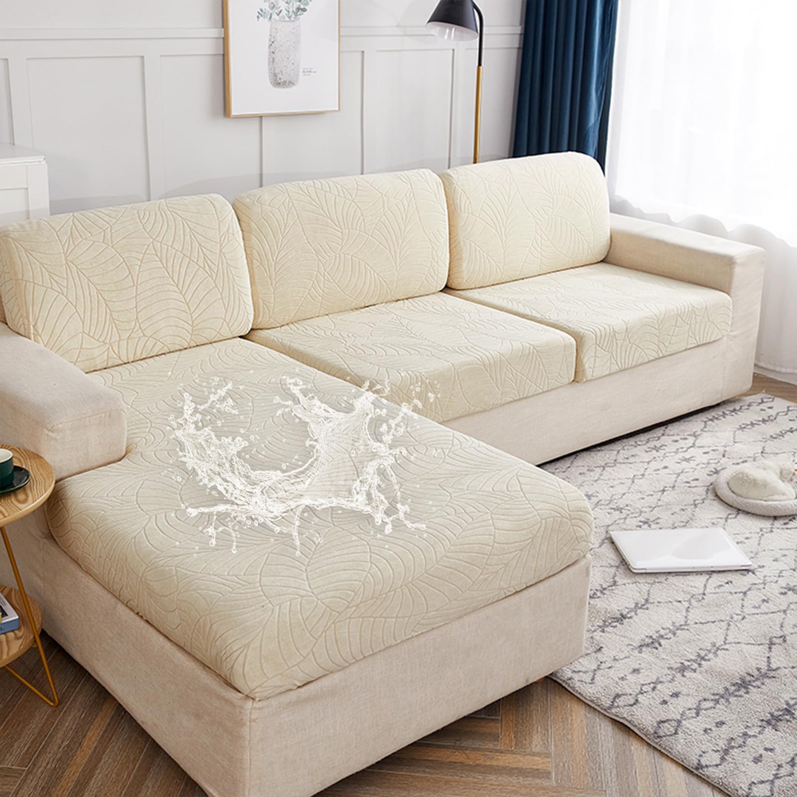 Coprisedile per divano, impermeabile, lavabile, in tessuto jacquard, elasticizzato, per divani e divani, protezione per divani e divani, colore beige (cuscino per divano)