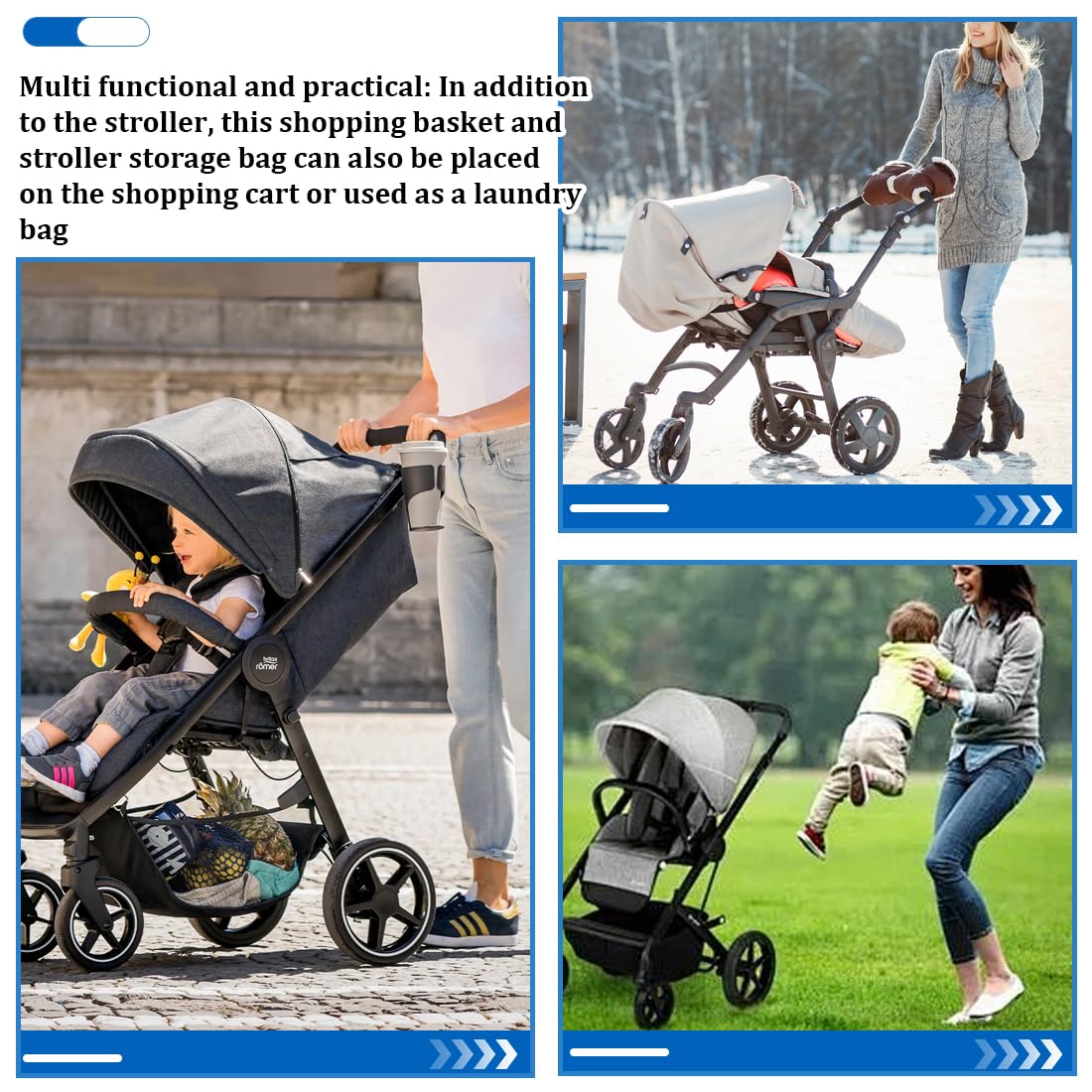 Portaoggetti e organizer per passeggino,1 borsa portaoggetti in rete per passeggino, cestino portaoggetti universale per passeggino, per riporre gli accessori per il bambino.