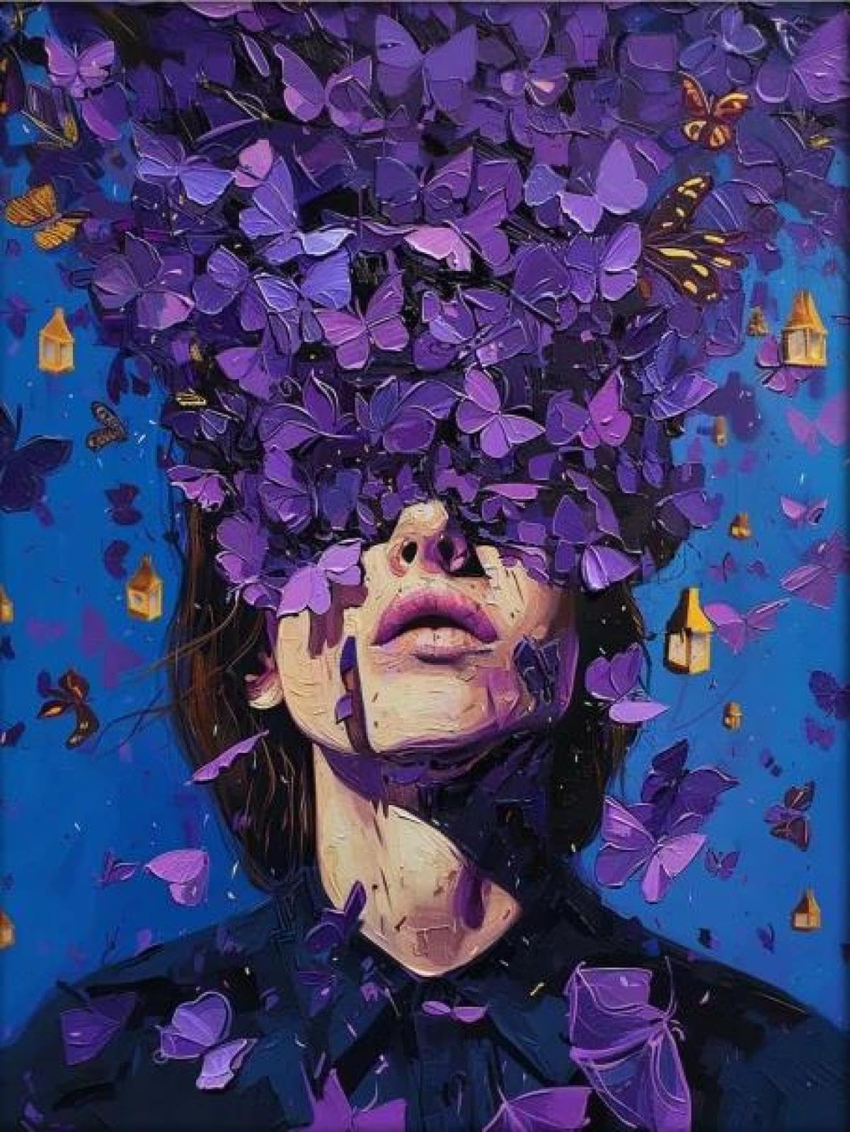 Yocheng Floral Portrait Female Poster Print Abstract Luxury Floral Face Art Canvas Painting Living Room Home Decor 21x30cm No Frame