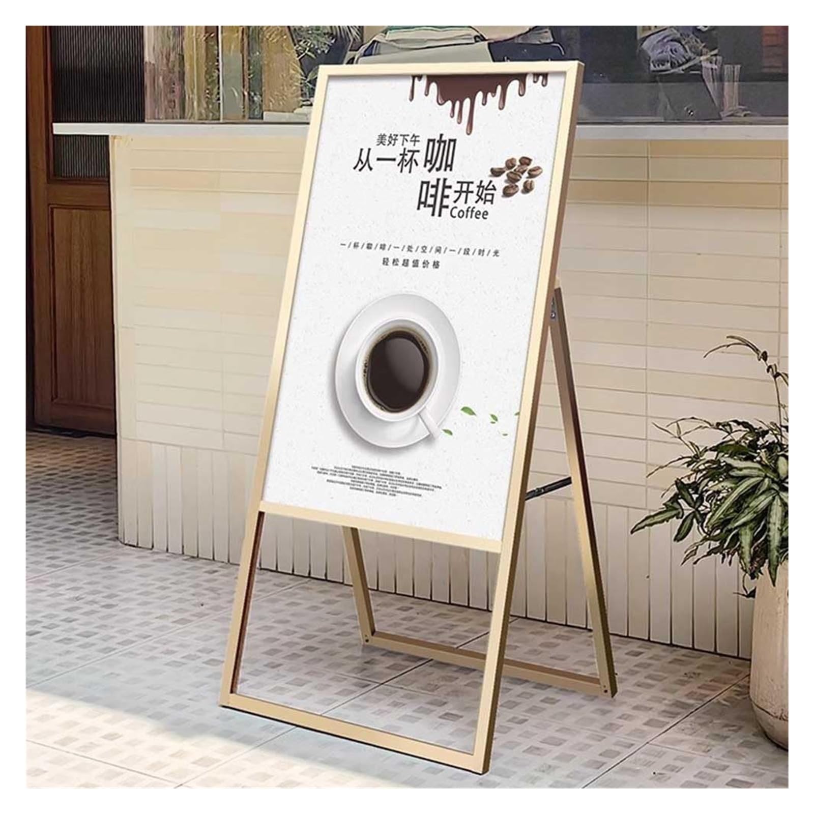 Letrero con marco A, tablero de sándwich resistente, soporte para póster de acera, portátil, plegable, marco en A, para exhibición de carteles publicitarios