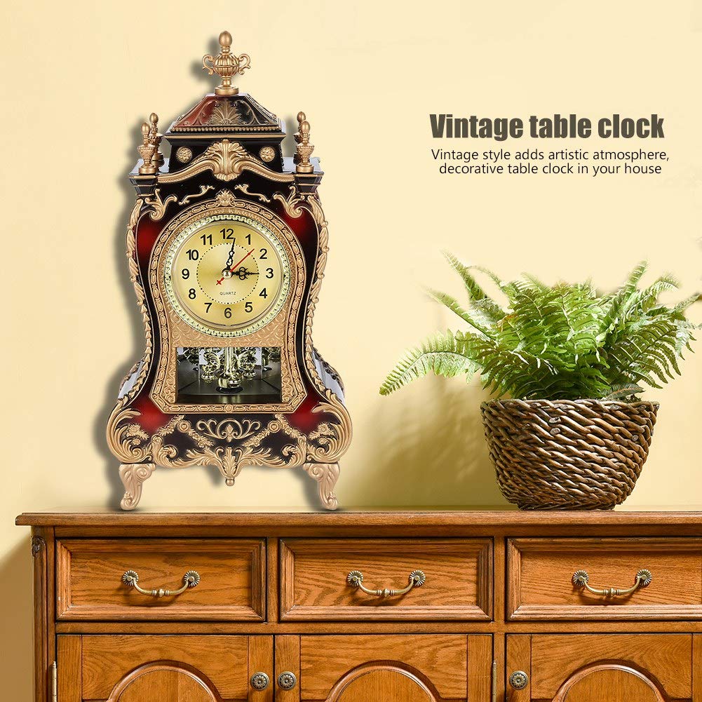 Antique Clock, Vintage Plastic Table Home Hotel Deco ive ClockVintage European- Desk ClockWall Vintage Table Clock Small Beauty and The Beast Alarm Clocks Brownish Red with