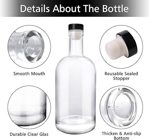 Miniatura 3 de GUANENA Paquete de 4 botellas de vidrio transparente de 25 onzas con tapas y cápsulas retráctiles de PVC, botellas de licor de 25.4 fl oz con tapas