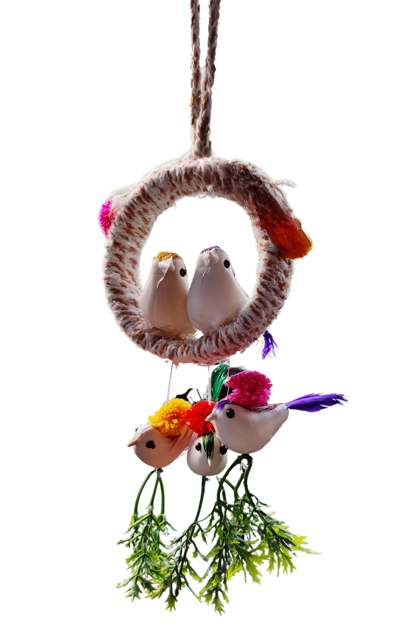 ANJALYASHVIRGO Exquisite Jute Hanging Décor – Birds with Hanging Nest for Balcony, Patio, Garden, School Projects, Gifting Purpose (Pack of 1, Brown)