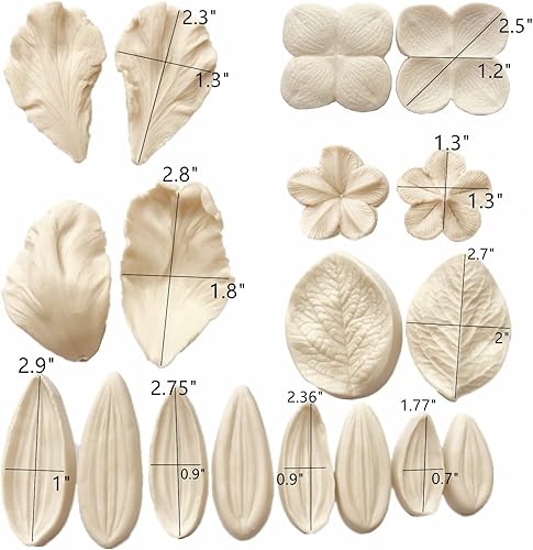 Miniatura 5 de Juego de 6 moldes de silicona para pasta de goma de mascar  Molde de de flores de fondant para hortensia dalia ciruelo tulipanes flores hojas boda