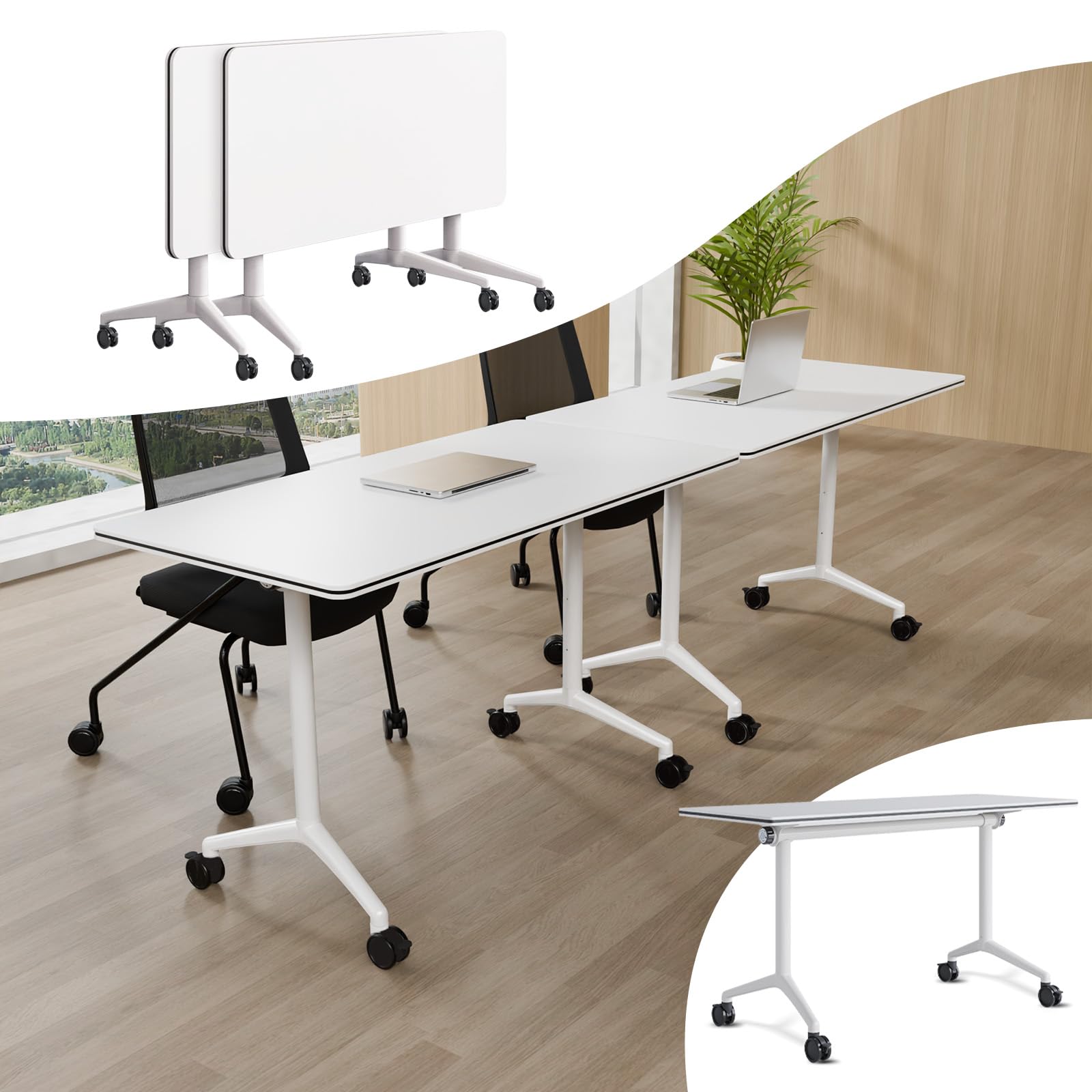 Goakwwuz Conference Table White Flip Top Mobile Training Table with Silent Wheels, Splicing and Folding Office Table for Offices Conference Seminar