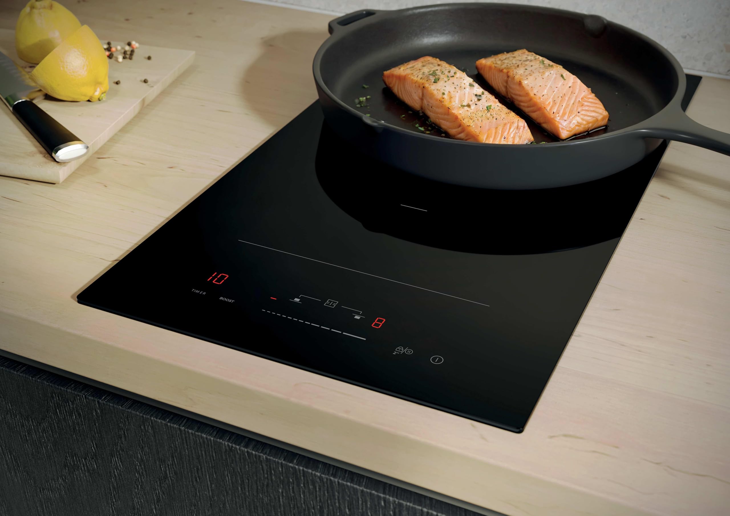 Haier Series 2 HAB32SC Placa de Inducción, 2 Zonas de Cocción, Ancho 30cm, Slider Central, Potencia de 3,6Kw, 9 niveles de potencia + Booster, Temporizador, Bloqueo Infantil, Negro