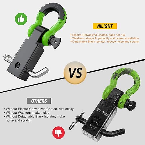 Miniatura 5 de Nilight Receptor de enganche de grillete de 2 pulgadas, 45000 libras, resistencia a la rotura, grillete de anillo en D de 34 pulgadas con pasador de