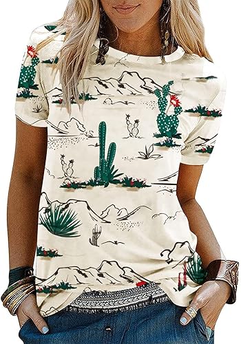 Western Cactus Horse T-Shirt Cactus Shirts for Women Desert Horse Graphic Tee Ca