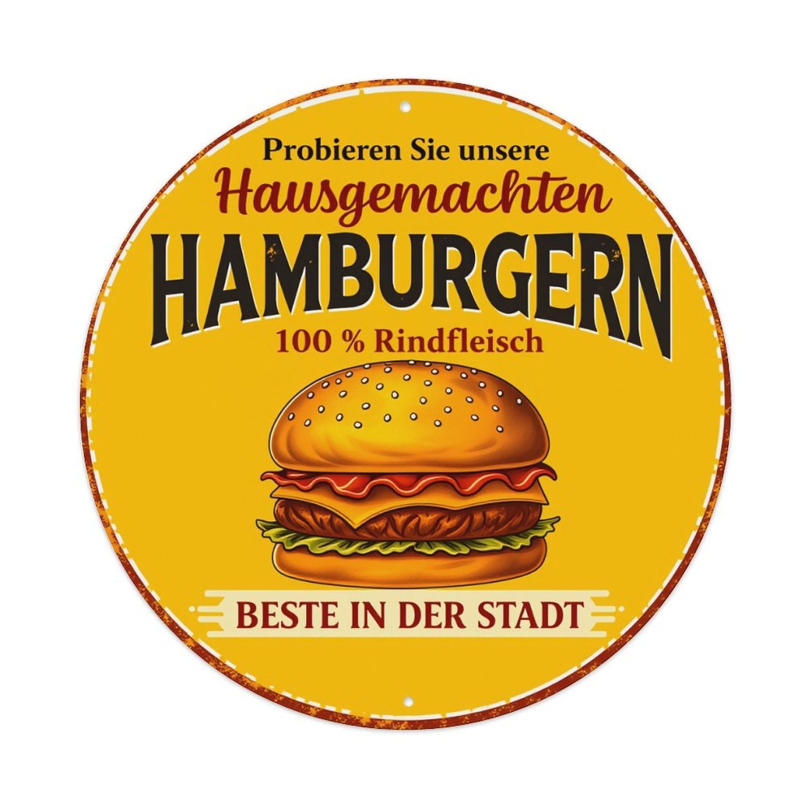 Jdfenggu Vintage Hamburger With Cheese And Lettuce Retro Metal Sign Round Tin Sign, Decor Art Poster For Bar, Home, Man Cave, Kitchen, Laundry Room Gift 8X8inch